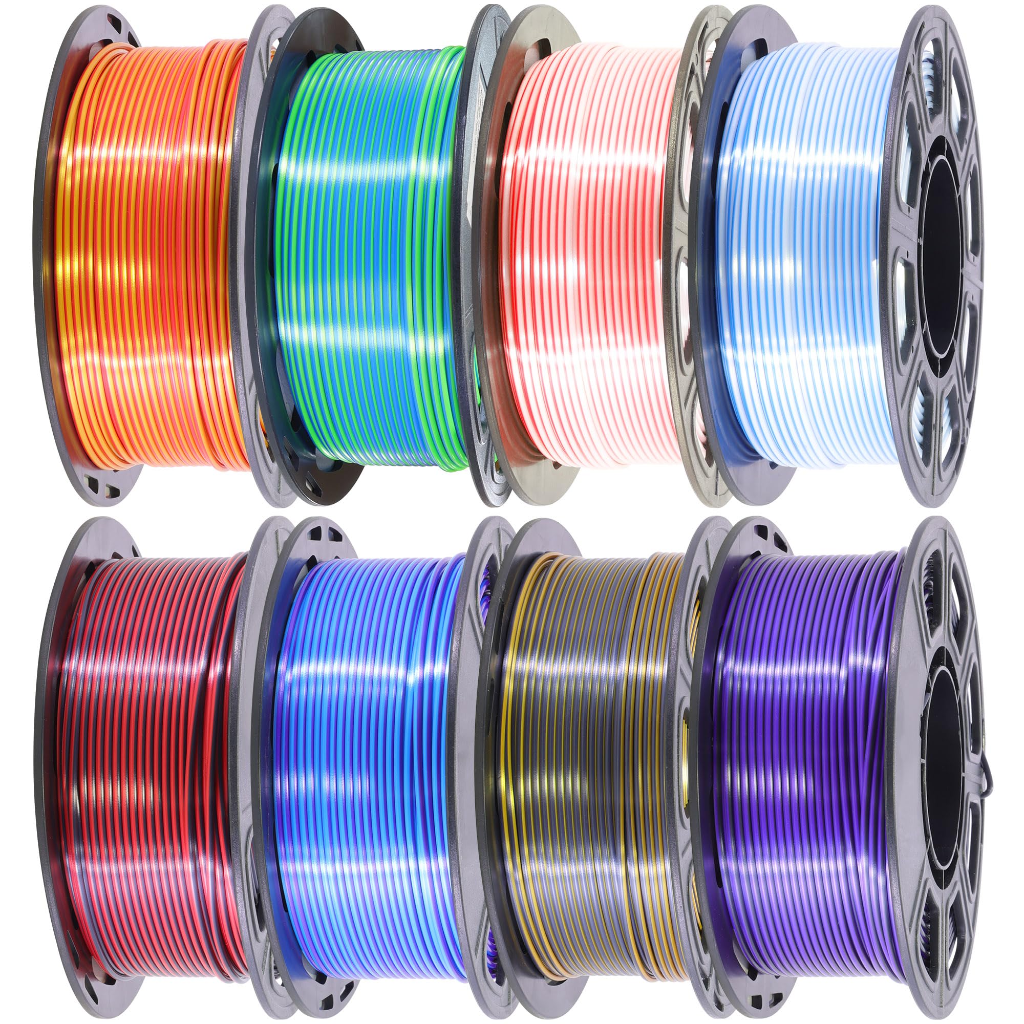 1.75mm PLA 3D Printer Filament Bundle: Glow in Dark Green/Blue/Purple/Rainbow, One Spool Clear Multi Colored, Each Spool 250g, Total 1.25Kg 3D Printing Material, 250g x 5 Spools Glow in Dark PLA