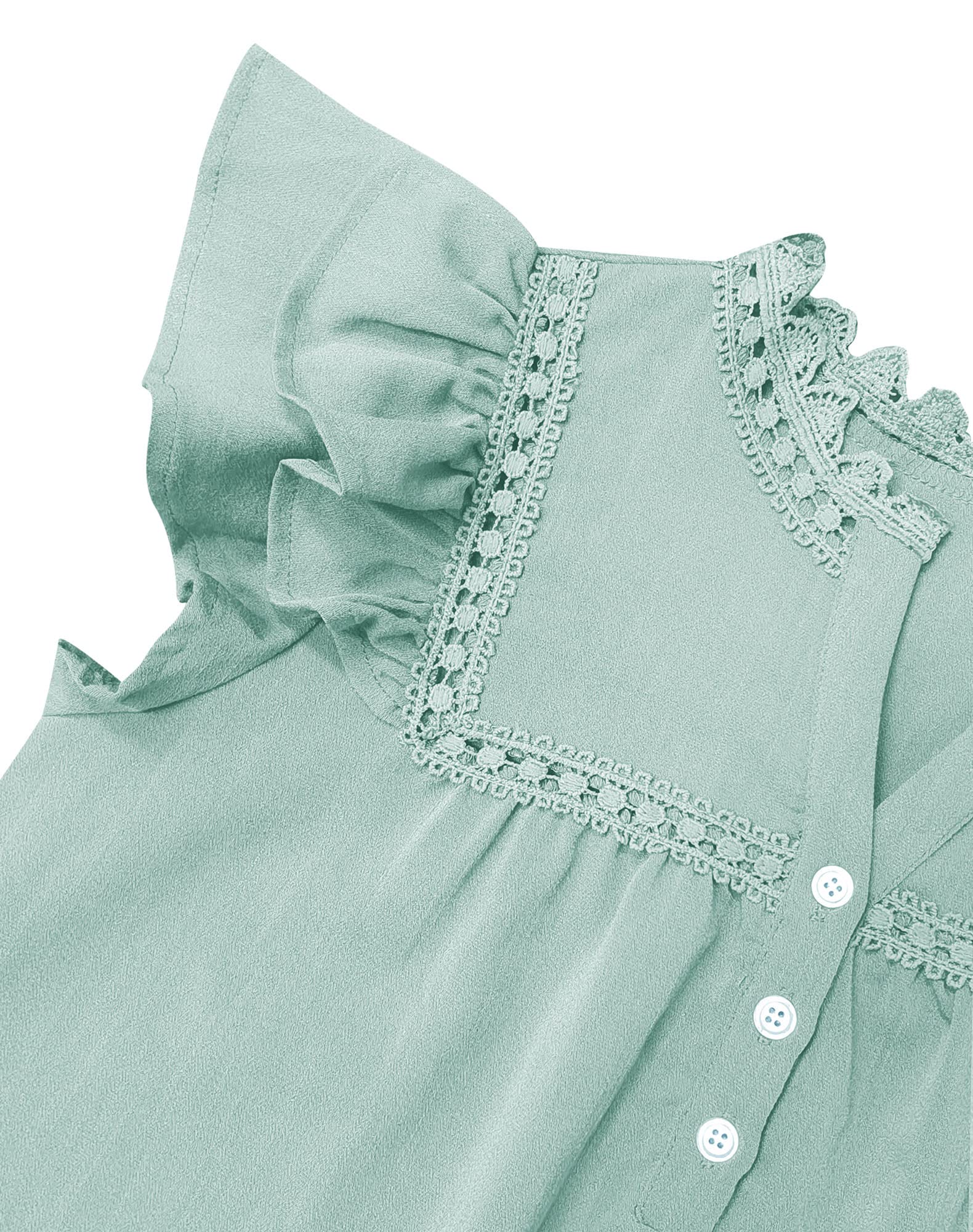 Women's V Neck Lace Crochet Shirts Button Down Short Sleeve Casual Blouse Tops