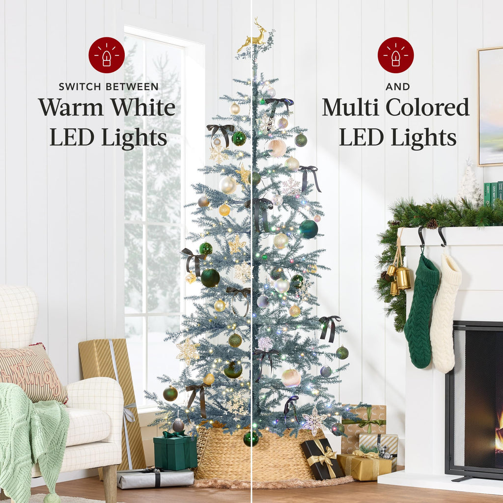 Best Choice Products Pre-Lit Sparse Christmas Tree 4.5ft Artificial Pine Holiday Décor Aspen Noble Fir w/ 2-in-1 White & Multicolor LED Lights