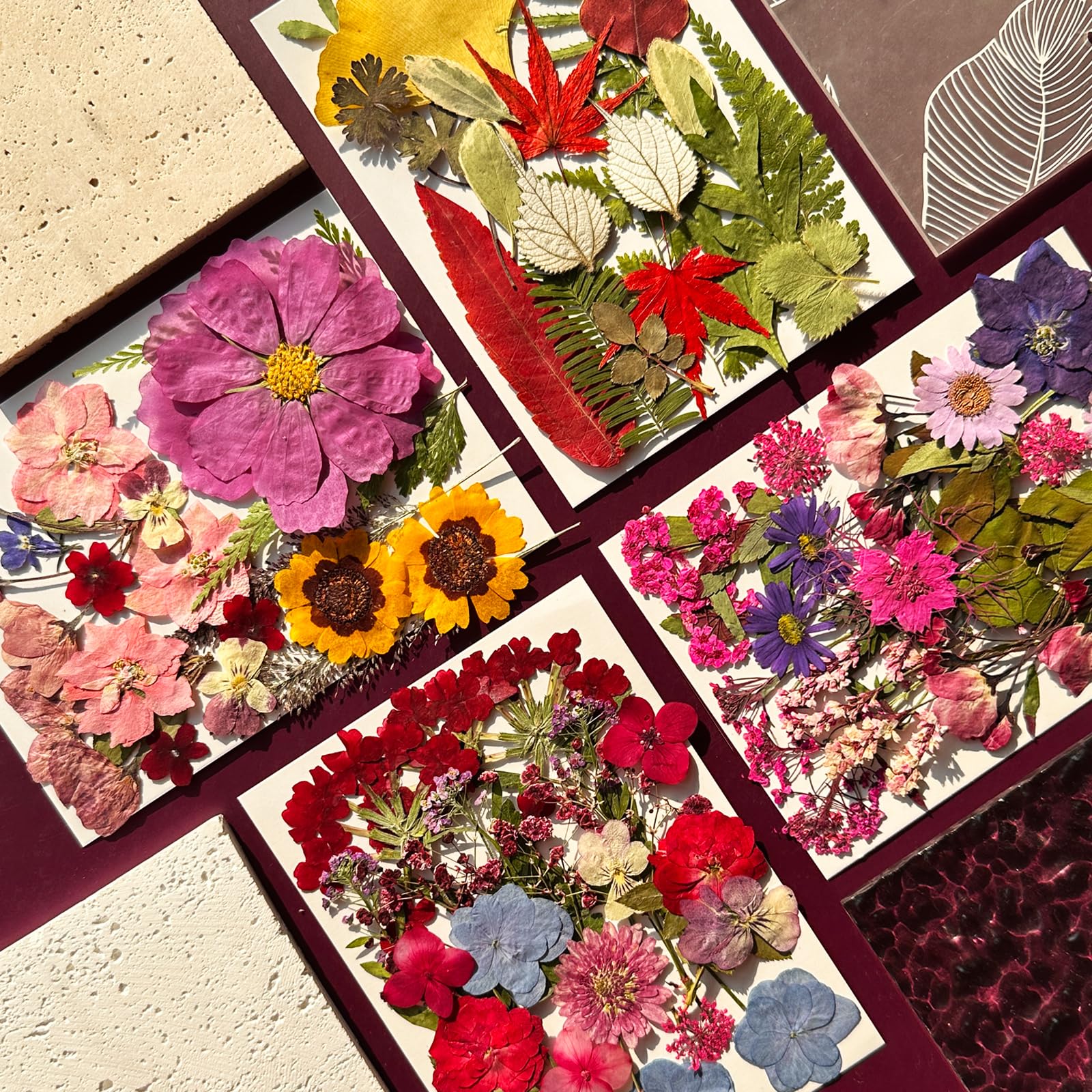 MIKIYA 98Pcs Pressed Dried Flowers for Resin Molds, Real Natural Bulk Big Dry Floral Leave for DIY Art Crafts, Epoxy Jewelry, Candle, Soap Making, Nails Decors