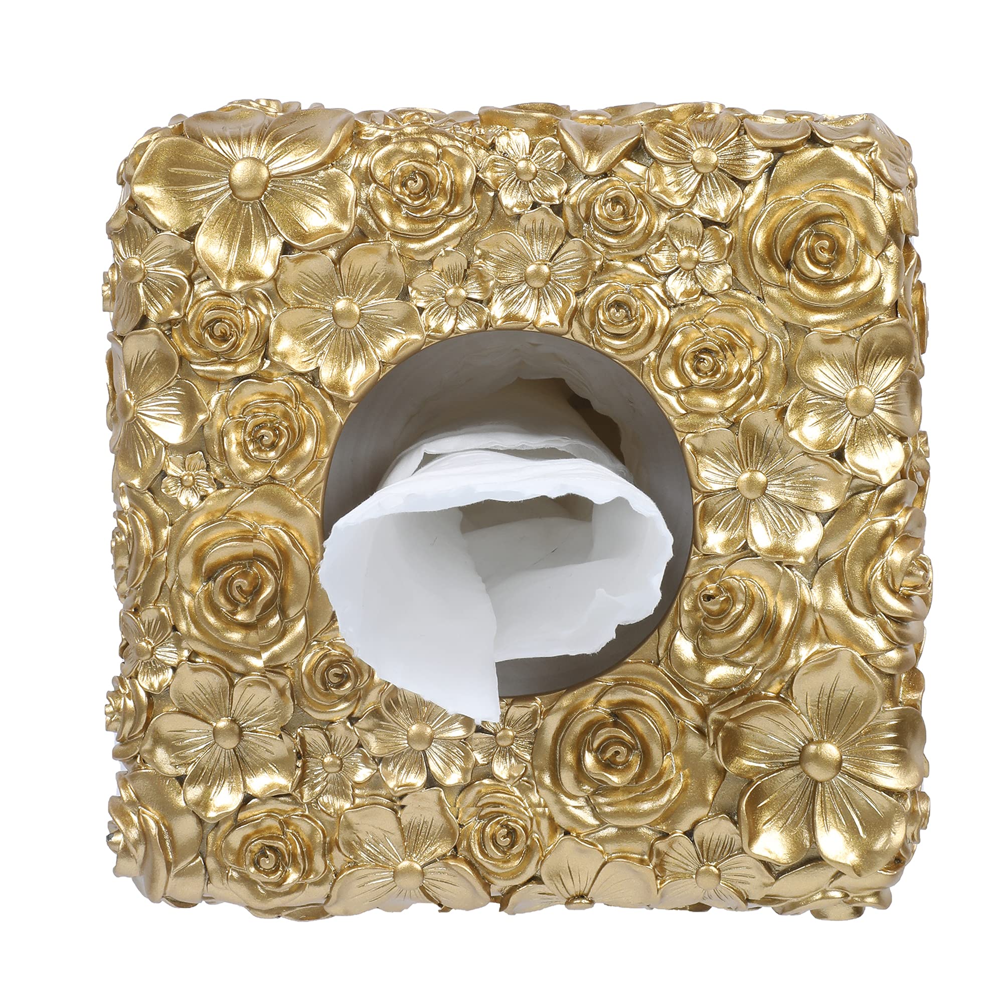 Hymmah Square Tissue Box Cover Holder with Tray,Unique Cube Design Tissue Dispenser Cover Decor for Vanity Counter Tops Also Great for Bedroom and Living Room