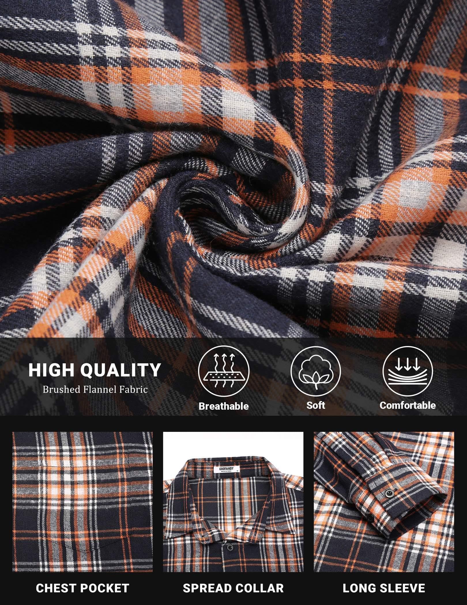 COOFANDY Mens Flannel Shirts Long Sleeve Button Down Shirt with Pocket Casual Shirts Work Shirts for Men