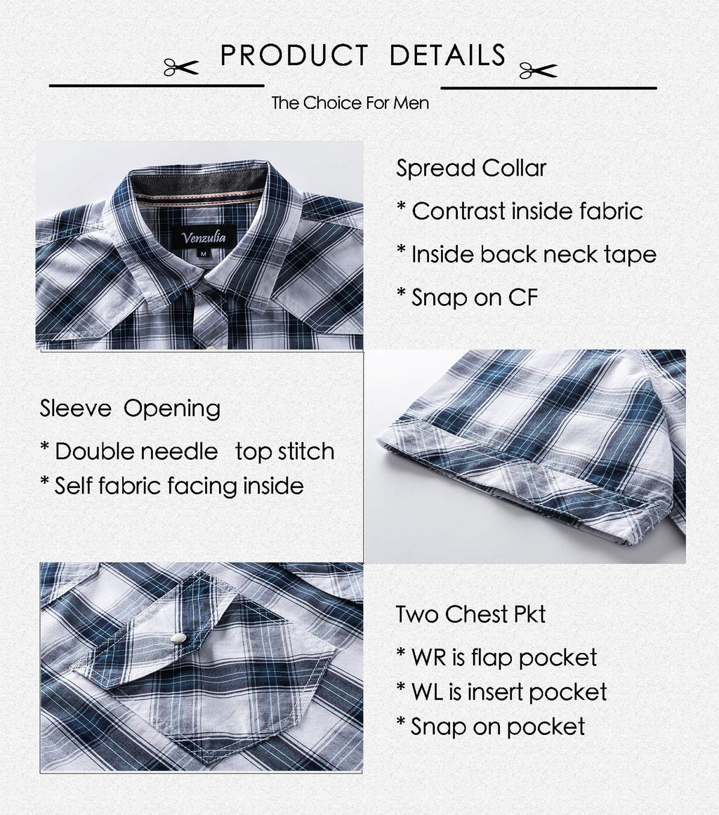 Men's Western Snap Casual Shirt Two Pocket Short Sleeve Shirt