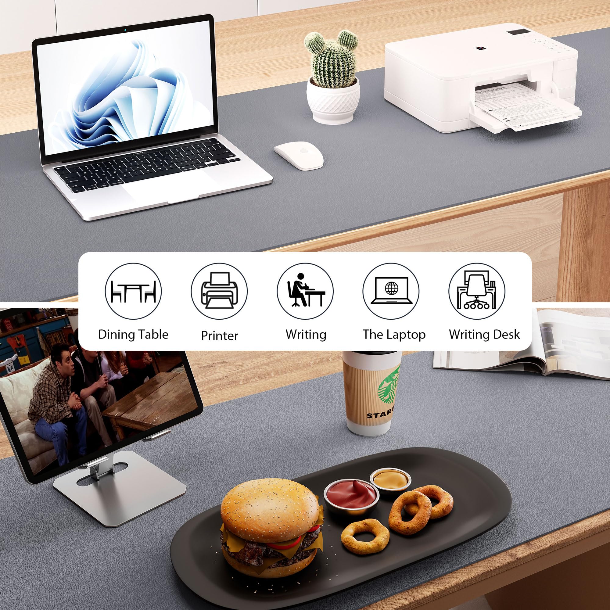 Aothia Leather Desk Pad Protector - Large Mouse Pad, Office Mat, Non-Slip PU Leather Blotter, Laptop Desk Pad, Waterproof Writing Pad for Office and Home (Beige, 38" x 13.7")