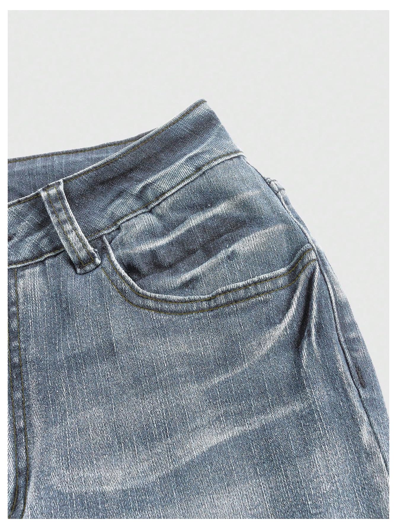MakeMeChic Women's Bell Bottom Jeans Stretchy Flared Jeans Embroidered Y2K High Waist Denim Pants