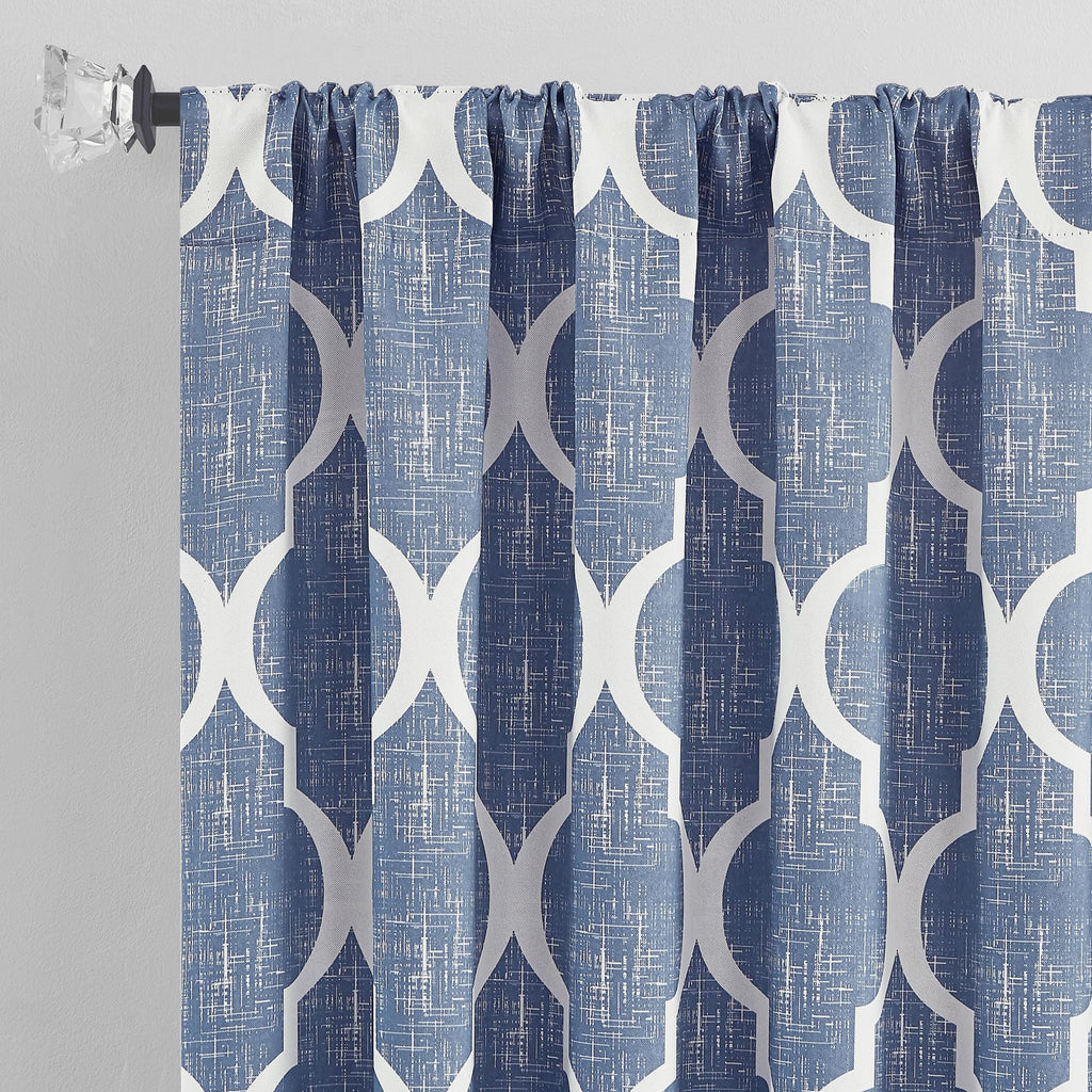Beauoop 100% Blackout Curtains 45 Inches Long 2 Panels for Bedroom Living Room Aqua Grey Moroccan Geo Room Darkening Thermal Insulated Soundproof Grommet Top Window Treatments Drapes, 50x45 Set of 2