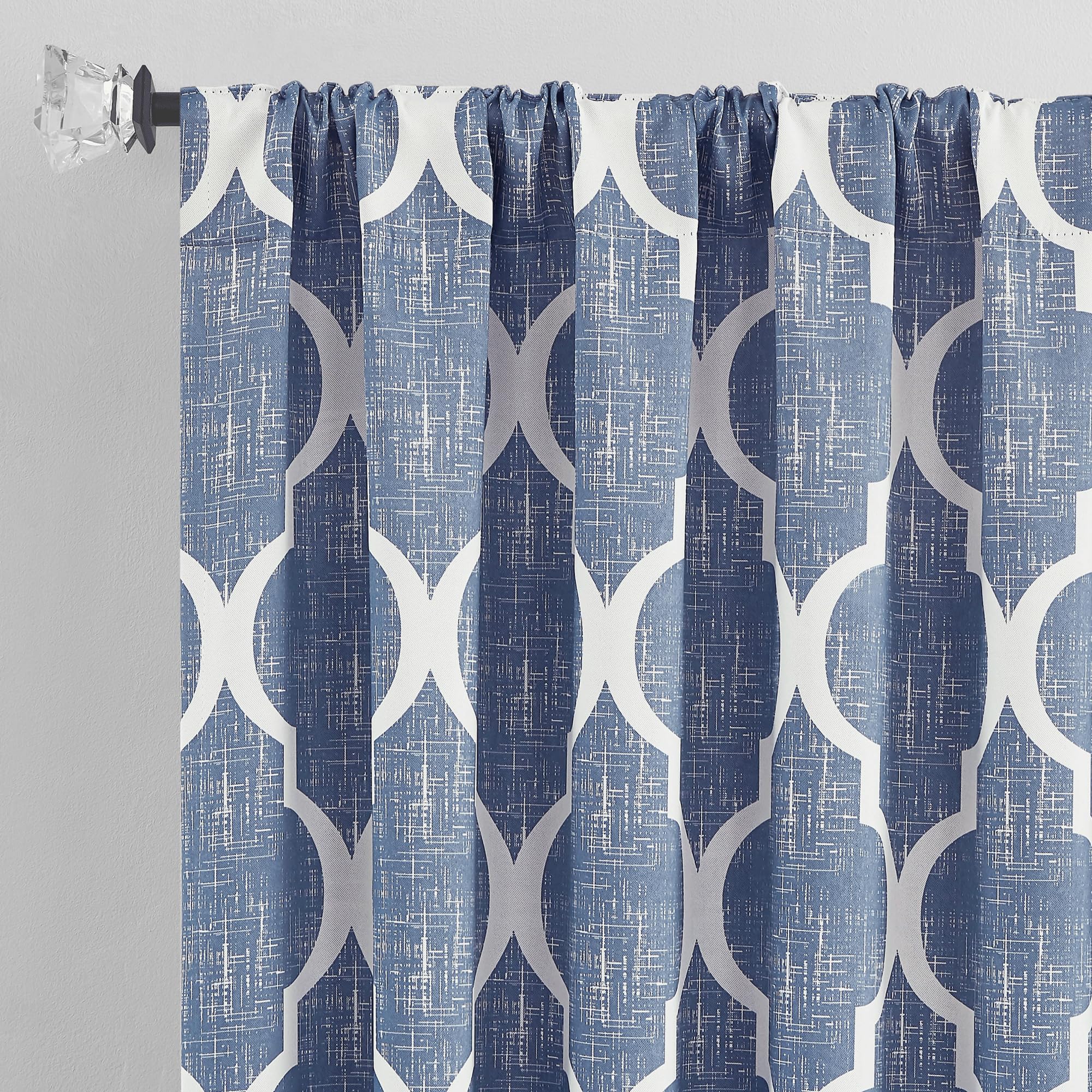 Beauoop 100% Blackout Curtains 45 Inches Long 2 Panels for Bedroom Living Room Aqua Grey Moroccan Geo Room Darkening Thermal Insulated Soundproof Grommet Top Window Treatments Drapes, 50x45 Set of 2