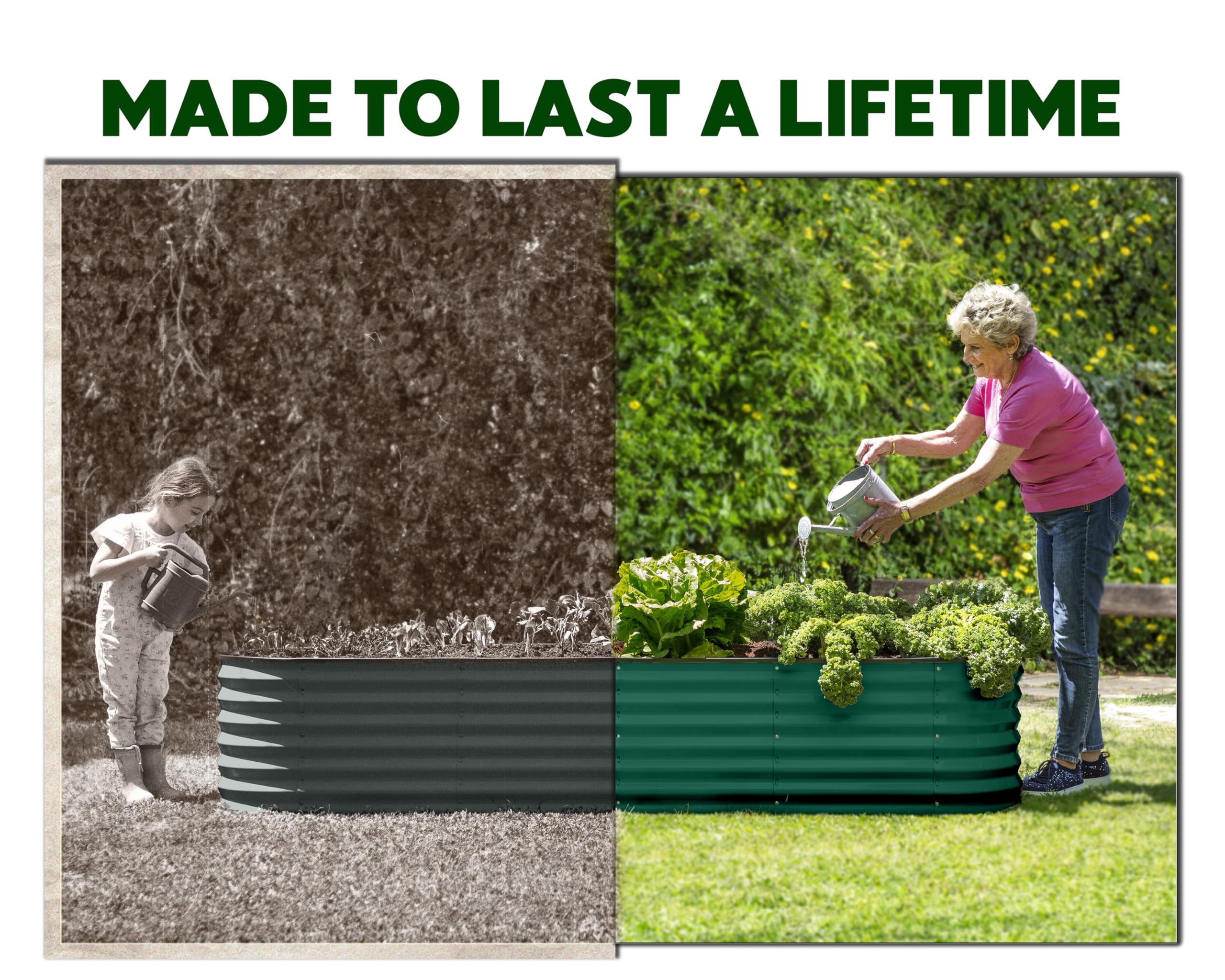 9-in-1 Galvanized Steel Raised Garden Bed // 8×2×1.5 ft Modular Planter for Gardening, Vegetables, Flowers // 18" Tall Metal Raised Garden Beds Outdoor (Dark Green) // Patented Design Planter Box