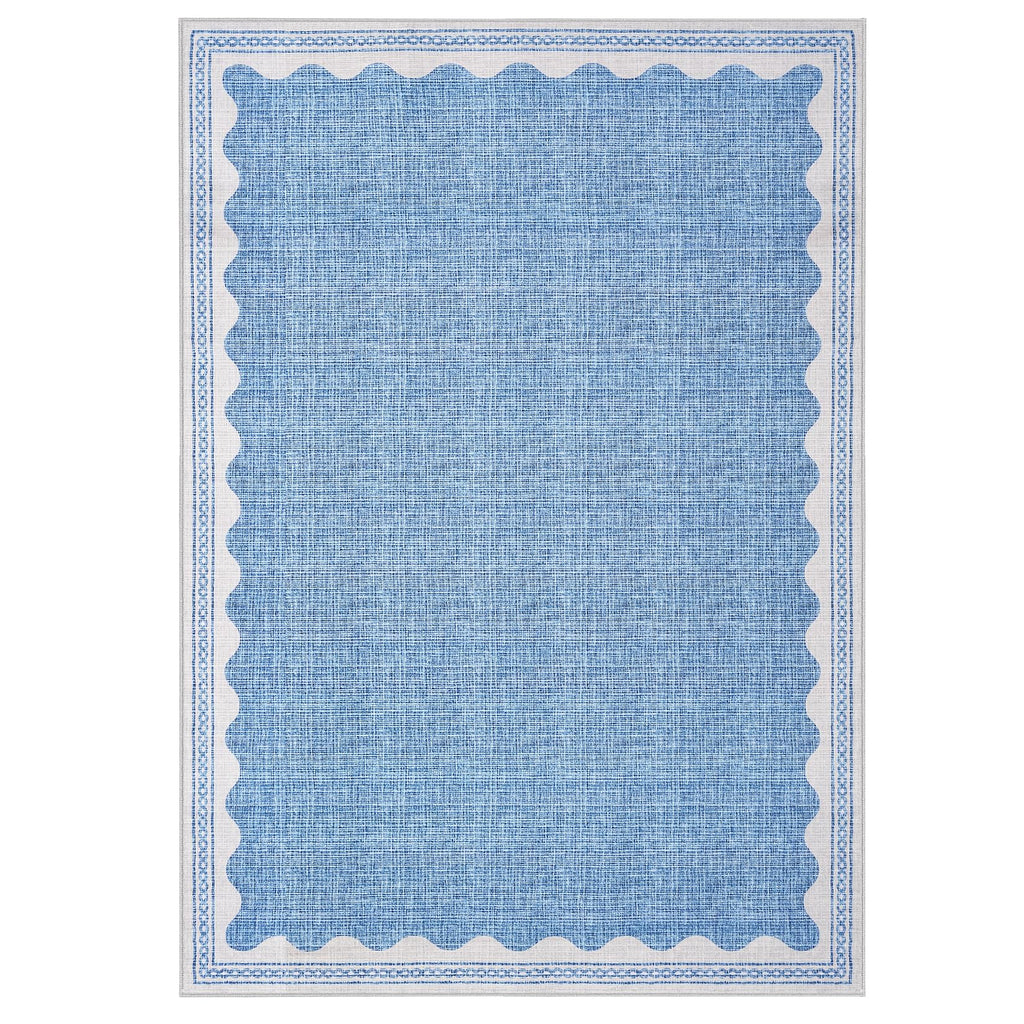 Scalloped Rug 2x3 Rugs for Entryway, Solid Blue Rugs Small Area Rug Non Slip Scalloped Bath Mat, Washable Front Door Mat Indoor Entrance,Soft Girls Nursery Dorm Carpet for Bedroom Kitchen