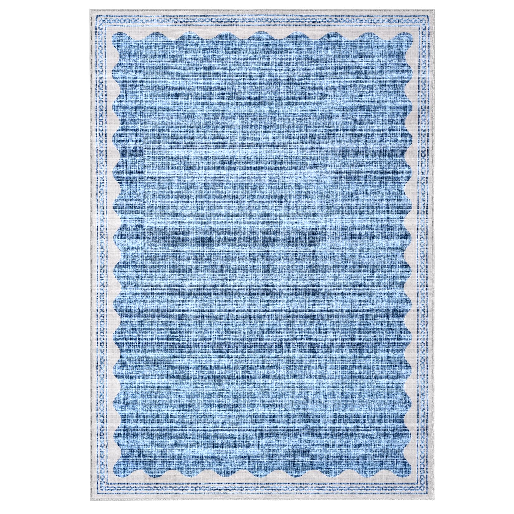 Scalloped Rug 2x3 Rugs for Entryway, Solid Blue Rugs Small Area Rug Non Slip Scalloped Bath Mat, Washable Front Door Mat Indoor Entrance,Soft Girls Nursery Dorm Carpet for Bedroom Kitchen