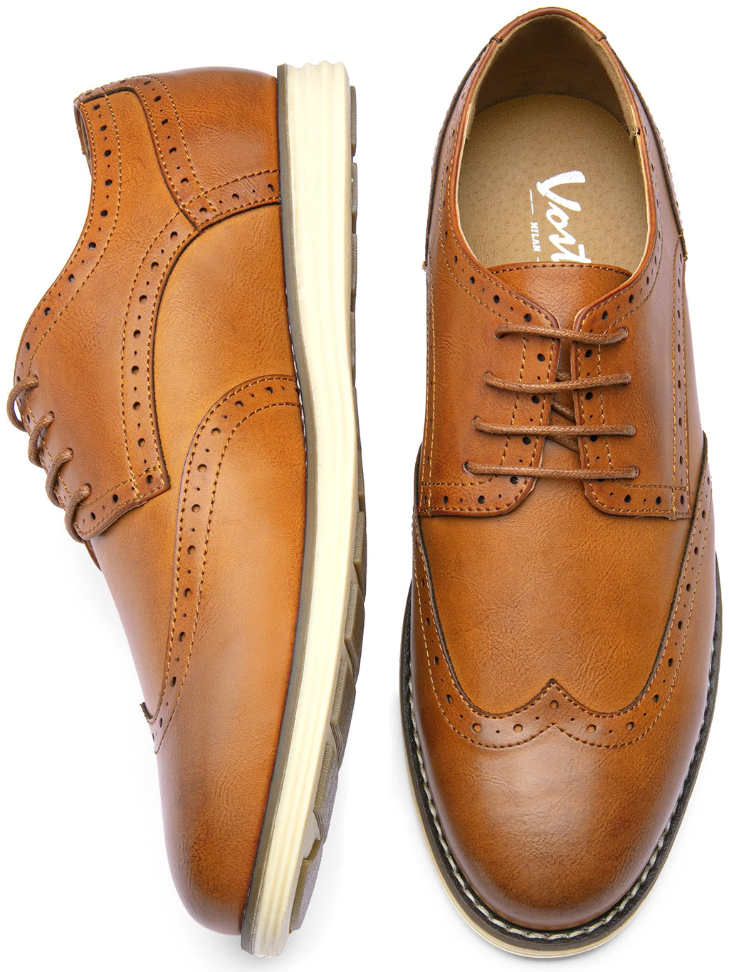 Vostey Mens Casual Dress Shoes Wingtip Plain Business Dress Shoes for Men