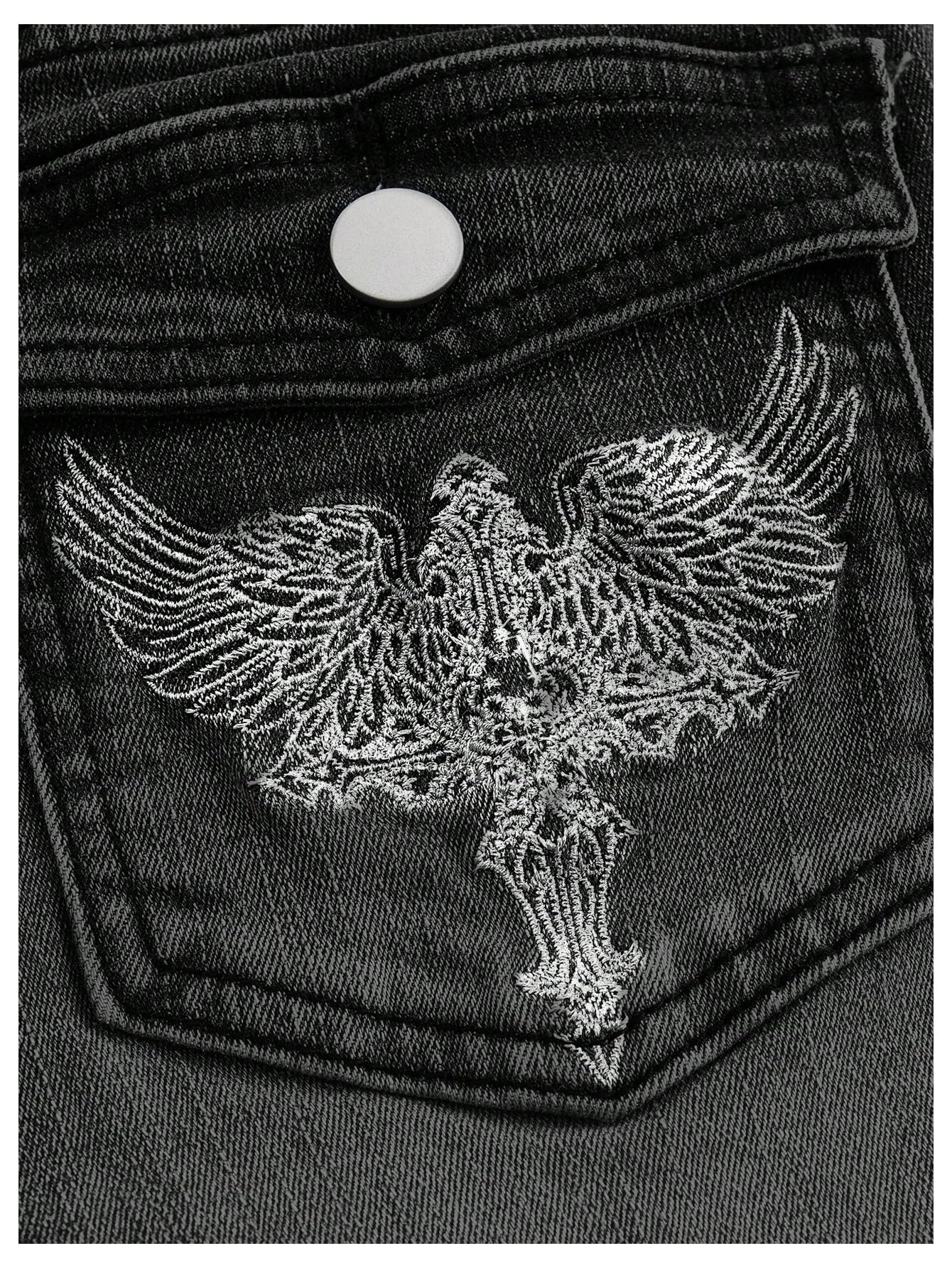 MakeMeChic Women's Bell Bottom Jeans Stretchy Flared Jeans Embroidered Y2K High Waist Denim Pants