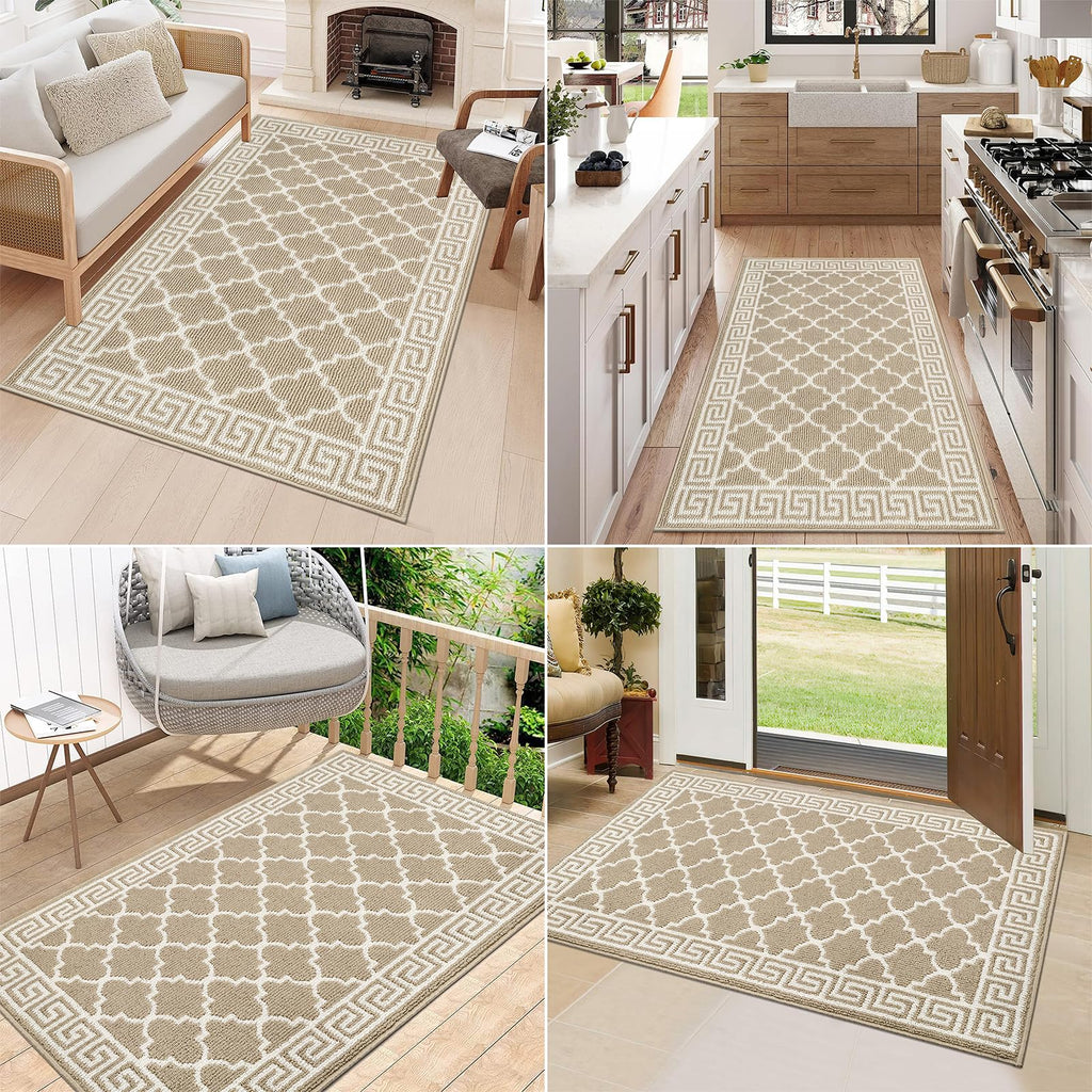 Pauwer Door Mat Indoor Entrance 20"x60" Absorbent Dirt Trapper Welcome Mats for Front Door Washable Entryway Rugs Ultra Thin Doormat Non Slip Runner Rugs for Hallway Kitchen Laundry Room, Beige