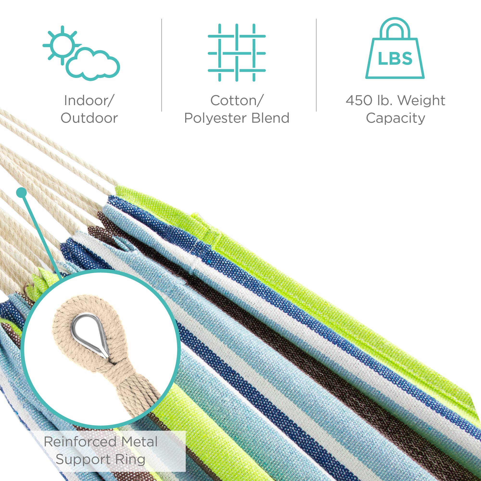 Best Choice Products Double Hammock with Steel Stand, Indoor Outdoor Brazilian-Style Cotton Bed w/Carrying Bag, 2-Person Capacity - Abyss