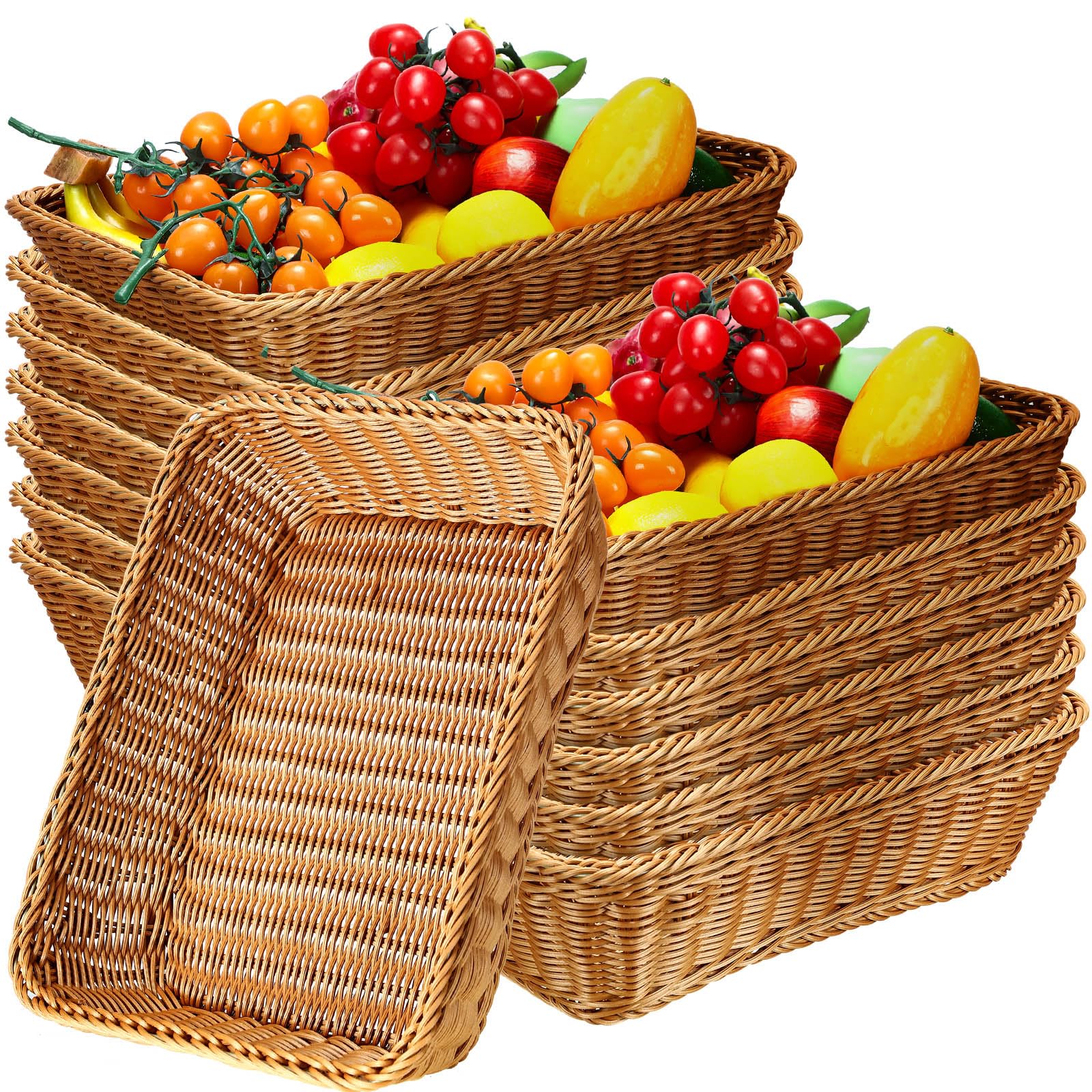 Eccliy 6 Pack Wicker Bread Baskets 15.8 Inch Woven Serving Basket for Gifts, Poly Wicker Storage Rectangle Rattan Display Trays for Bread Food Vegetables Fruit Snacks Tabletop Restaurant Home
