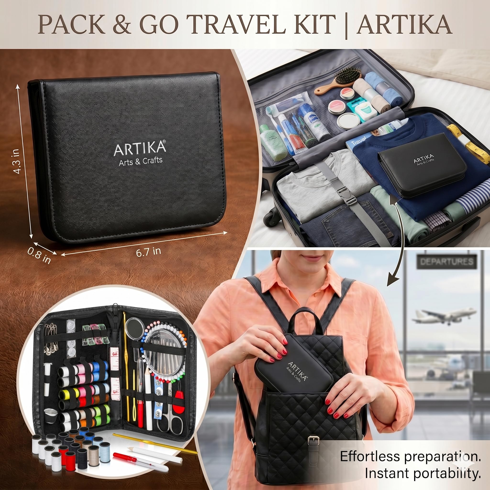 ARTIKA Travel Sewing Kit, 59-Piece Portable Kit for Travel, Includes Scissors, Thread, Tape Measure - Sewing Accessories and Supplies