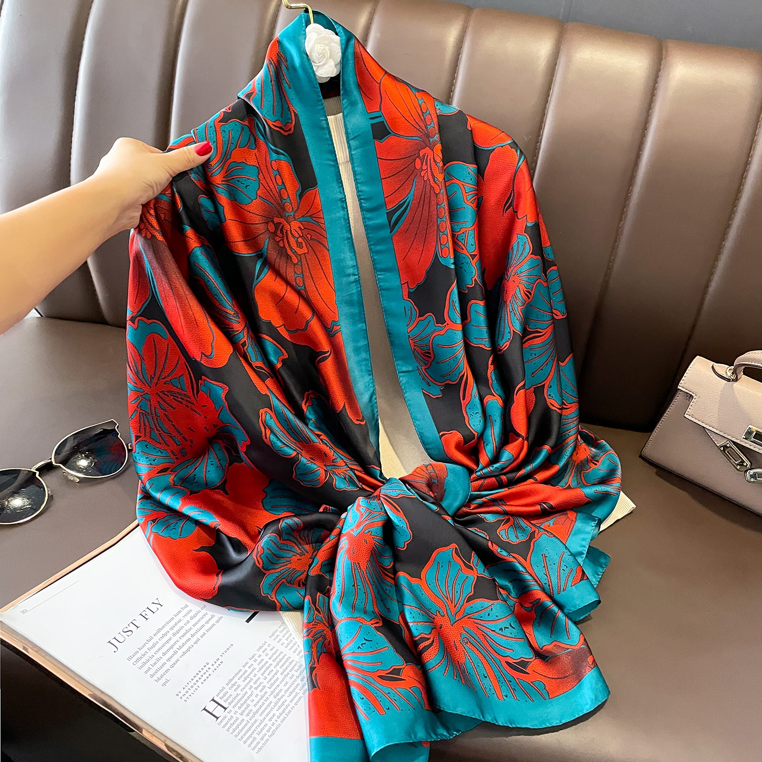 Womens 100% Large Mulberry Silk Scarf Long Satin Scarf Fashion Lightweight Wraps
