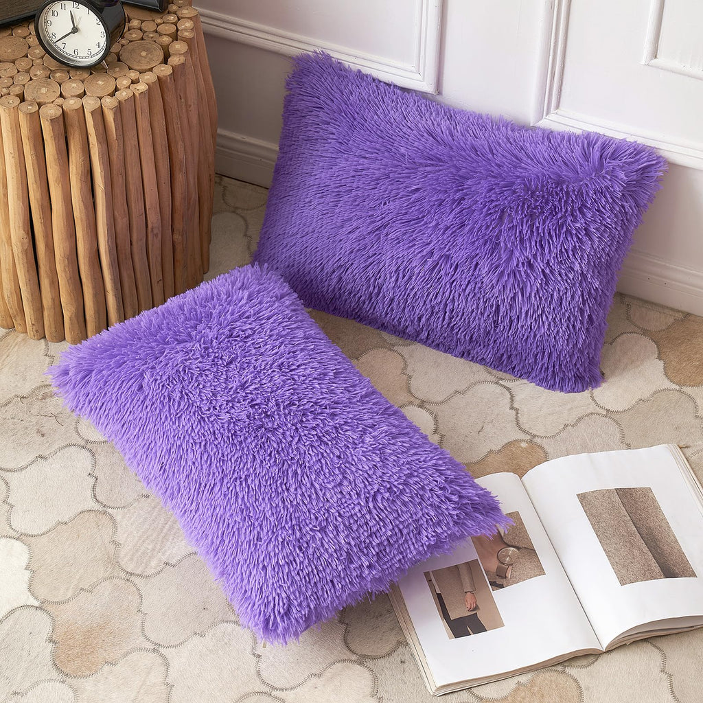 ANRODUO Pack of 2 Baby Pink Throw Pillow Covers Luxury Fluffy Pillows Faux Fur Decorative Pillows Plush Cushion Case Fuzzy Mongolian Merin Style for Bed Couch Sofa Living Room Summer Decor 16x16 Inch