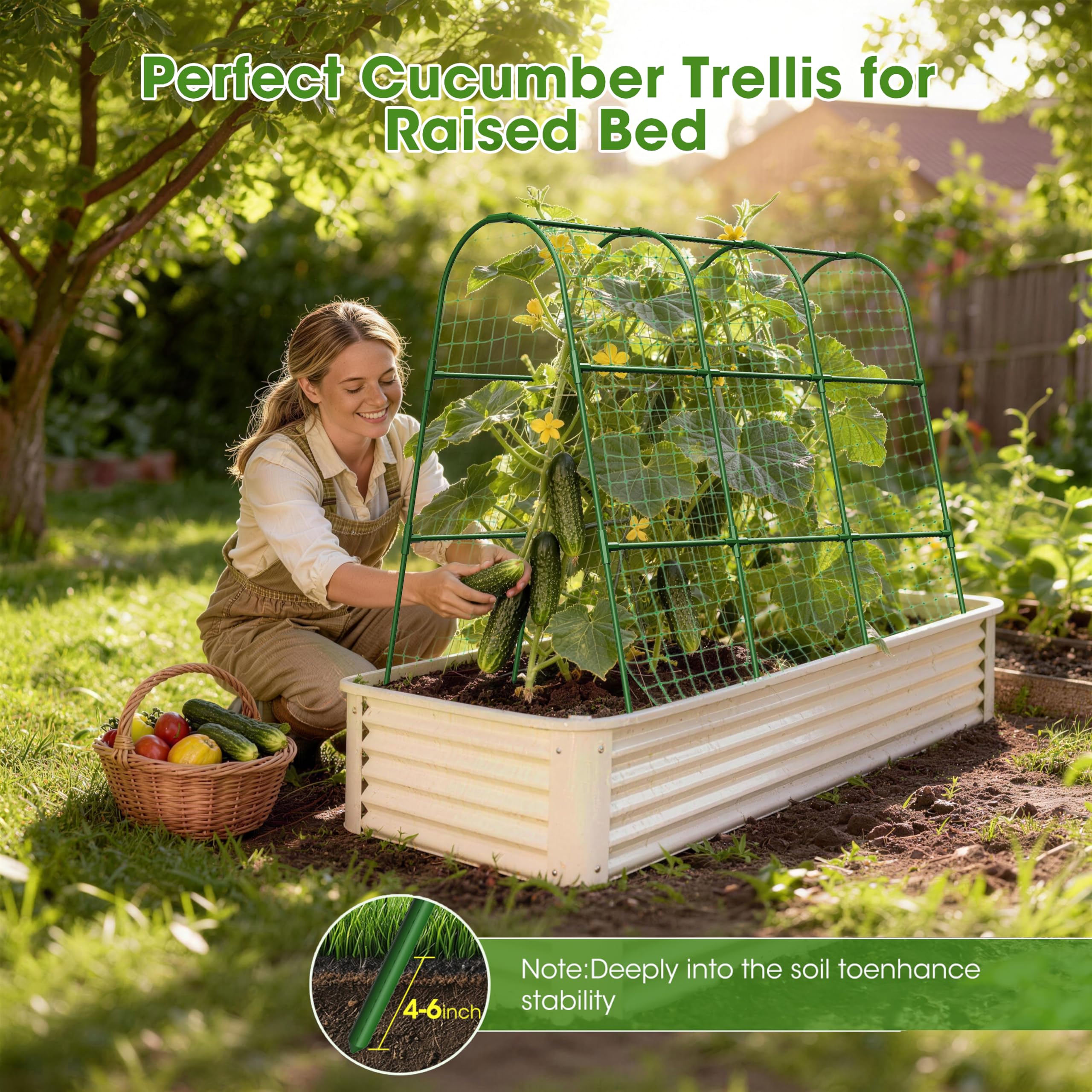 Cucumber Trellis for Raised Bed,U-Shape Garden Trellis for Climbing Plants Outdoor, Metal Arch Vegetables Trellis, Plant Support for Vine (Green, 31.5" Lx21.6 Wx47.2 H-Small)