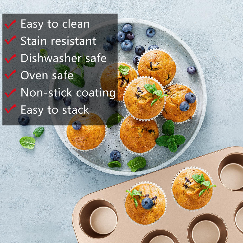 mobzio Kitchen 5-Piece Nonstick Bakeware Set - Round/Square Cake Pans, Muffin Pan, Loaf Pan, Roast Pan & Baking Sheets