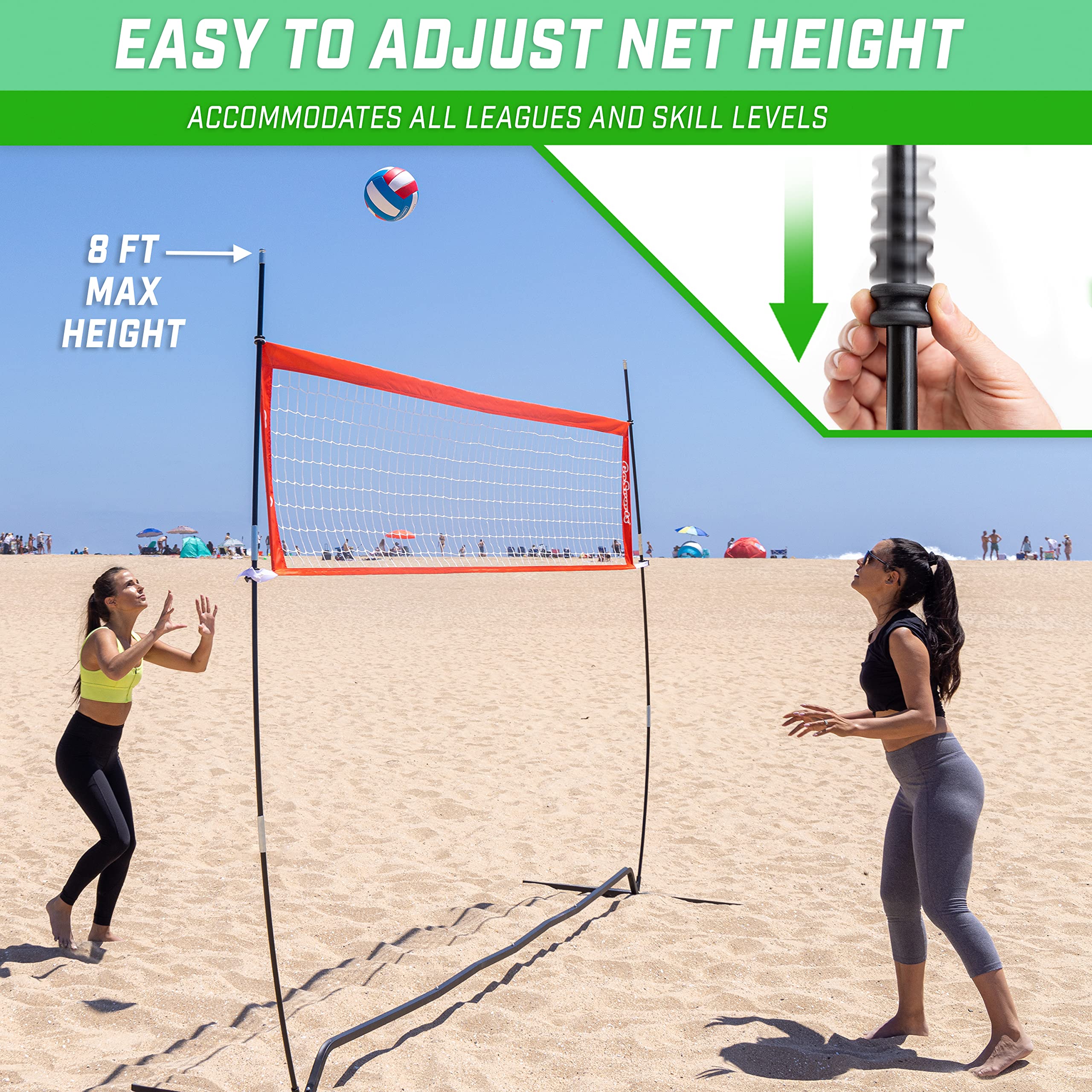 GoSports Freestanding Volleyball Training Net - 12 ft or 20 ft - Indoor our Outdoor Use, Instant Setup, and Height Adjustable