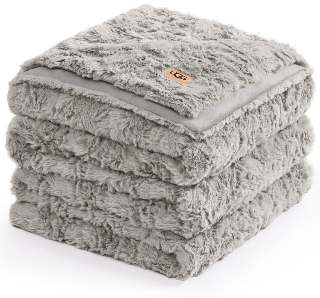 UGG Adalee Faux Fur Twin Size Blanket, Warm Cozy Blanket, Extra Large Throw for Sofa, Washable Bedding for Twin XL Size Bed, Cute Room Decor, 66" x 90", Oyster Brown