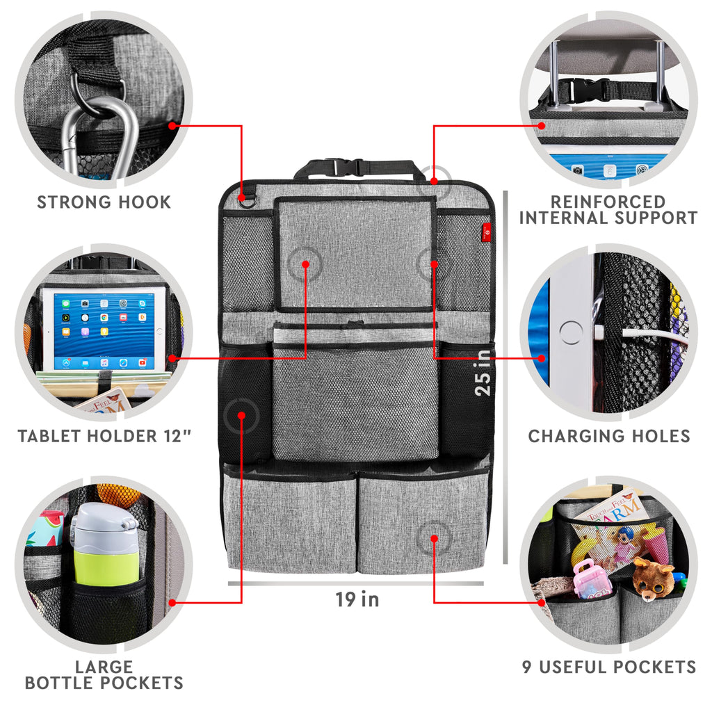 Helteko Backseat Car Organizer, Kick Mats Back Seat Protector with Touch Screen Tablet Holder, Back Seat Organizer for Kids, Travel Accessories with 9 Storage Pockets 2 Pack, Black