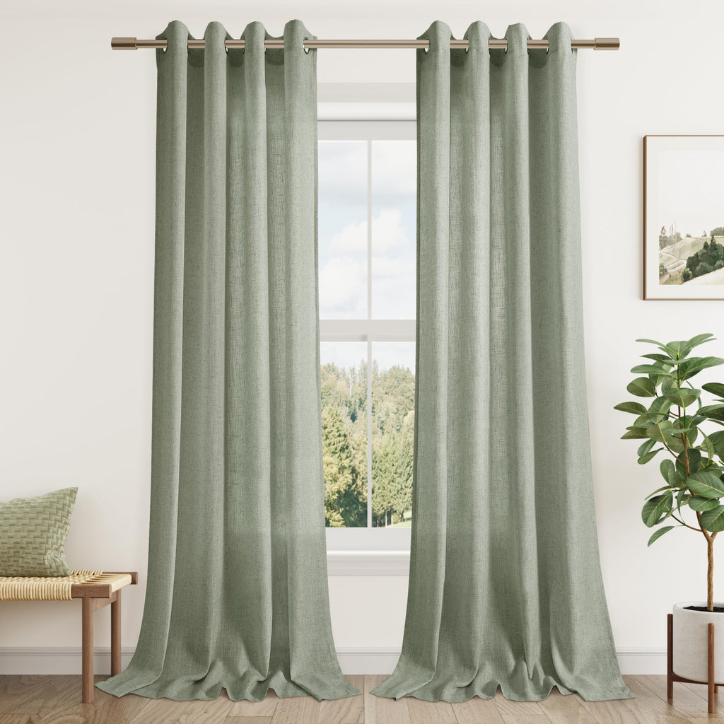 Aersas Black Bedroom Linen Curtains 63 Inch Length 2 Panel Privacy Energy Efficient Semi Sheer Black Linen Drapes for Living Room Modern Farmhouse Grommet Window Curtain for Nursery Office 52x63