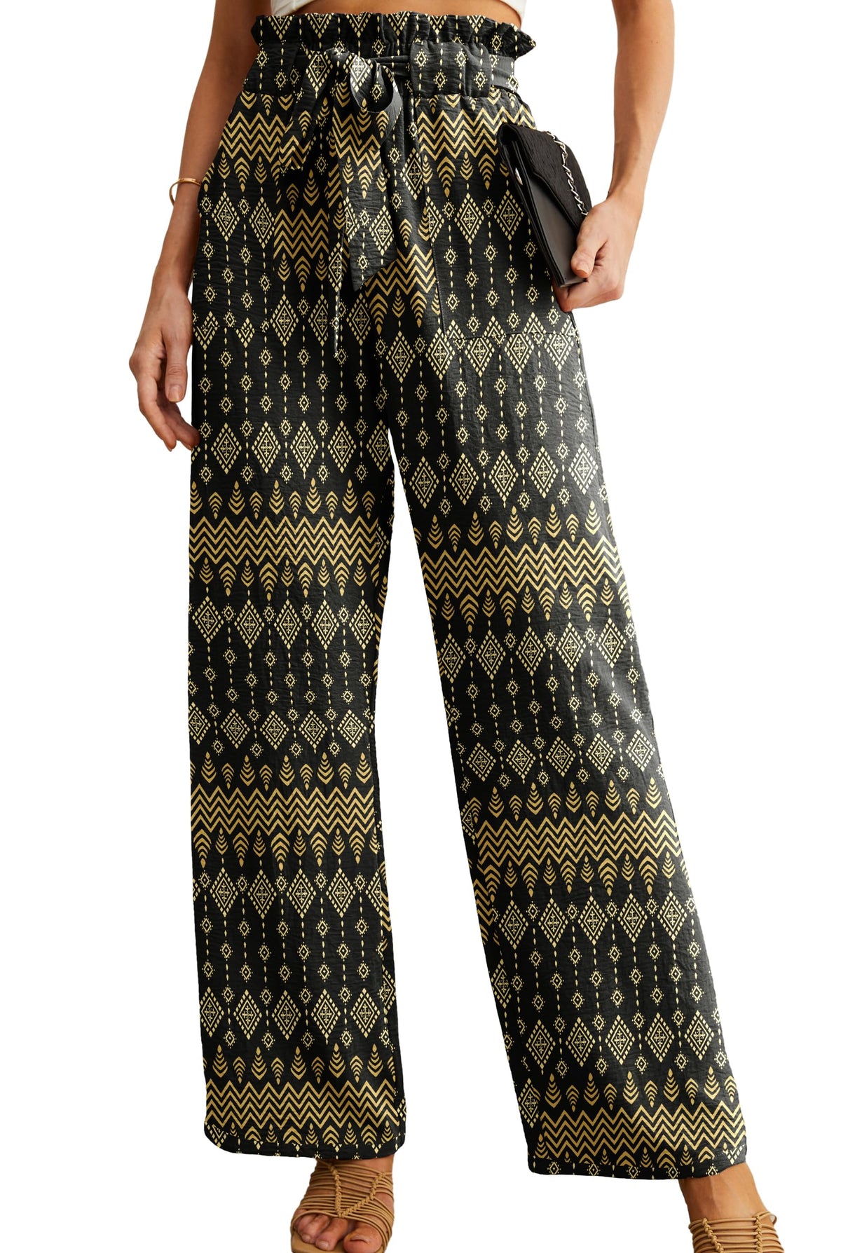 IWOLLENCE Women High Waist Palazzo Pants, Adjustable Knot Ankle Wide Leg Trousers Pockets Beach Vacation Lounge Office