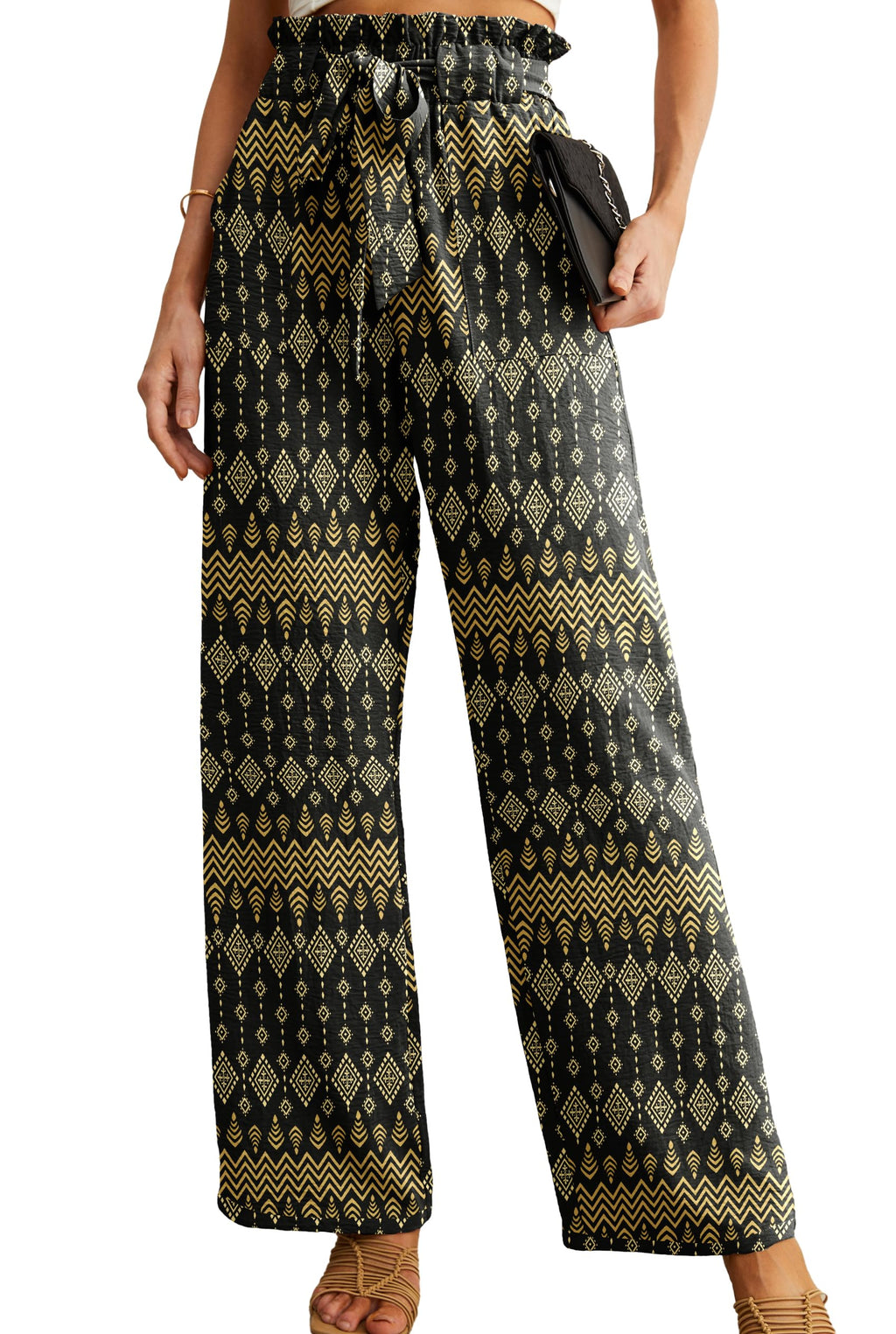 IWOLLENCE Women High Waist Palazzo Pants, Adjustable Knot Ankle Wide Leg Trousers Pockets Beach Vacation Lounge Office