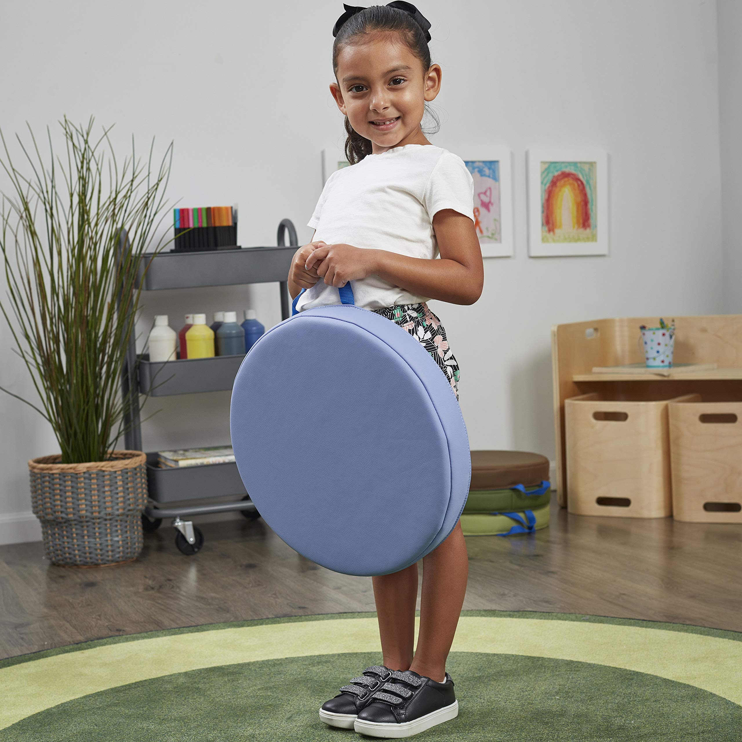 Factory Direct Partners SoftScape 15 inch Square Classroom Floor Cushions with Handles; Flexible Seating for Daycare, Preschool, Playroom; 2 inch Thick Deluxe Foam (6-Piece) - Assorted, 12228-AS
