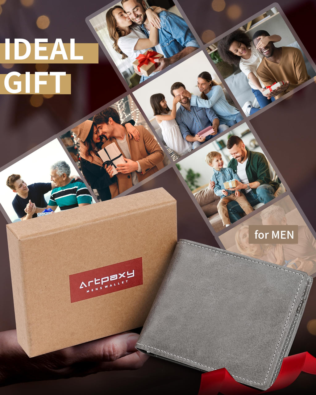 Artpaxy Mens Wallet Genuine Leather Bifold RFID Blocking Wallet for Men with 1 ID Window 13 Card Holders 2 cash pockets 1 Gift Box