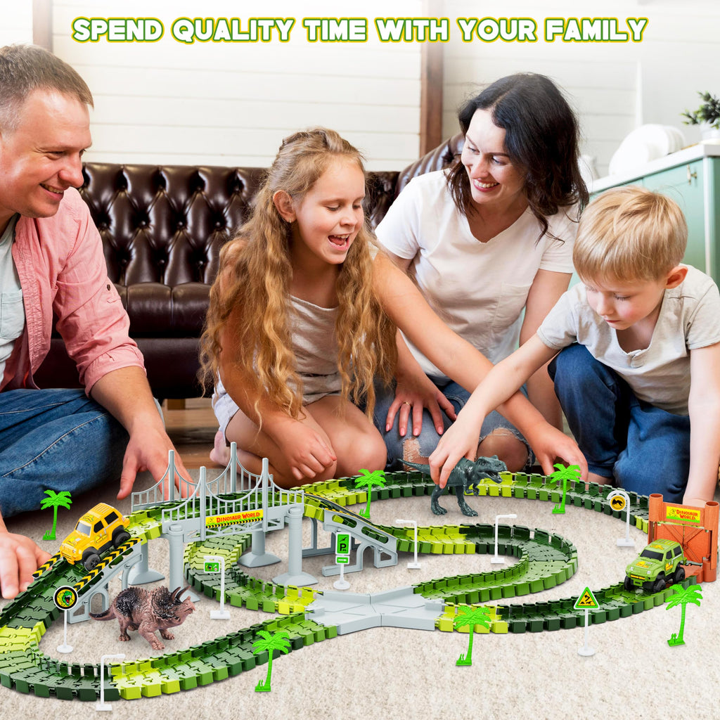 Kids Toys 253 PCS Construction Race Tracks Toy for 3 4 5 6 7 8 Year Old Boys Girls, 5 PCS Construction Truck Car and Flexible Track Play Set Create A Engineering Road Games Toddler Toys Birthday Gifts