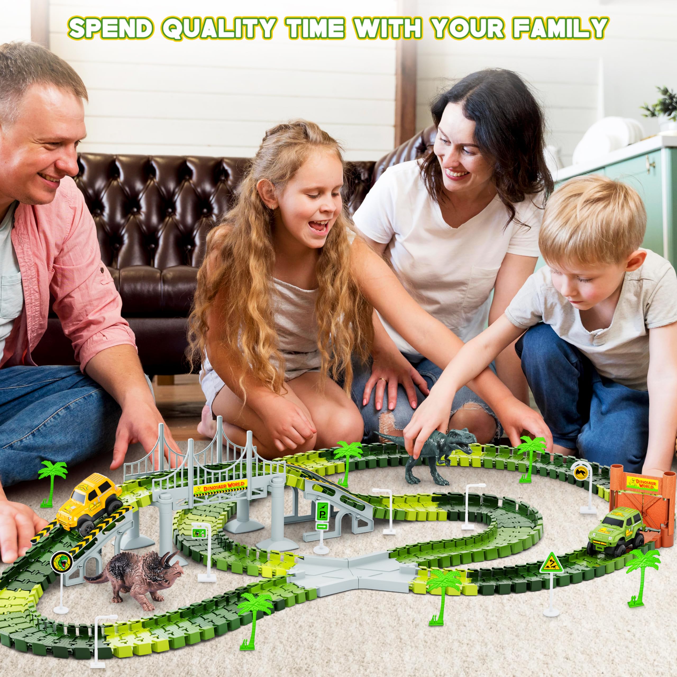 Kids Toys 253 PCS Construction Race Tracks Toy for 3 4 5 6 7 8 Year Old Boys Girls, 5 PCS Construction Truck Car and Flexible Track Play Set Create A Engineering Road Games Toddler Toys Birthday Gifts