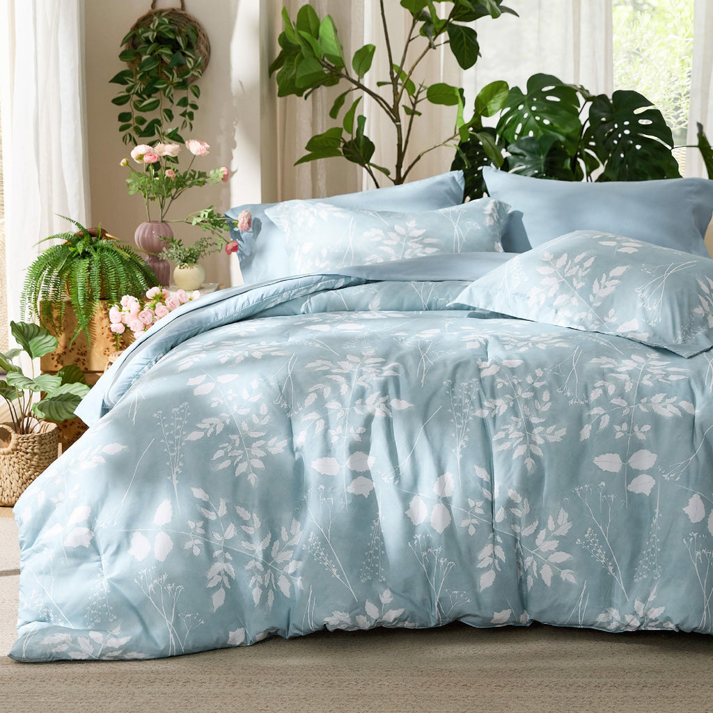 Bedsure Twin Comforter Set - 5 Pieces Floral Sage Green Soft Bedding Sets, Twin Bed in a Bag with Botanical Flowers Comforter, Sheets, Pillowcase & Sham