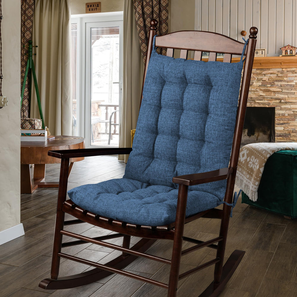 ELFJOY Rocking Chair Cushion Large Rocking Chair Pads with Ties Premium Tufted High Back and Seat Cushion 2 Piece Set Black