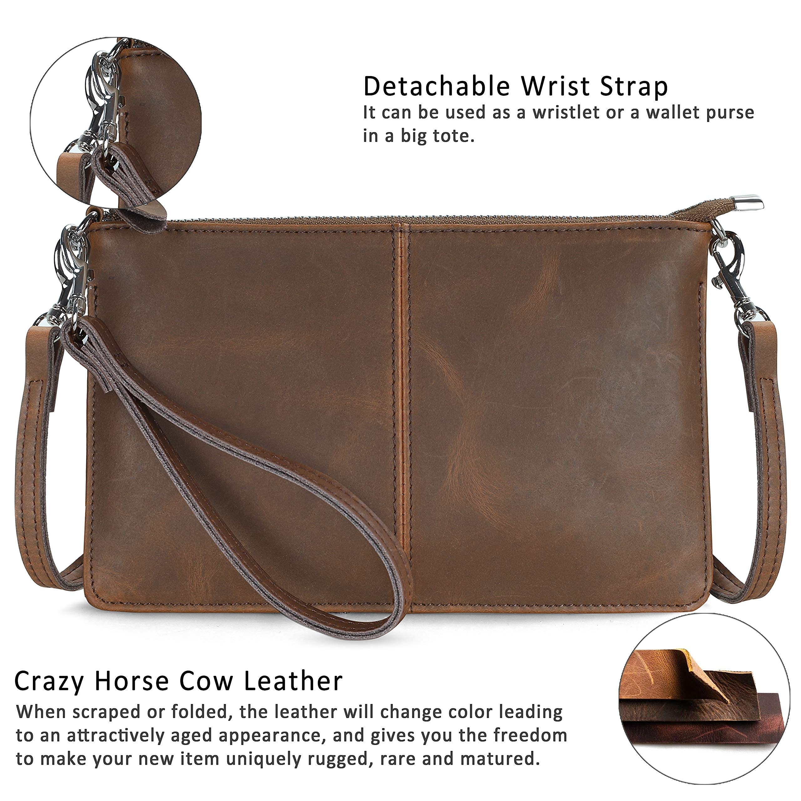 befen Genuine Leather Wristlet Clutch Wallet Purses Small Crossbody Bags for Women with RFID Blocking Card Slots