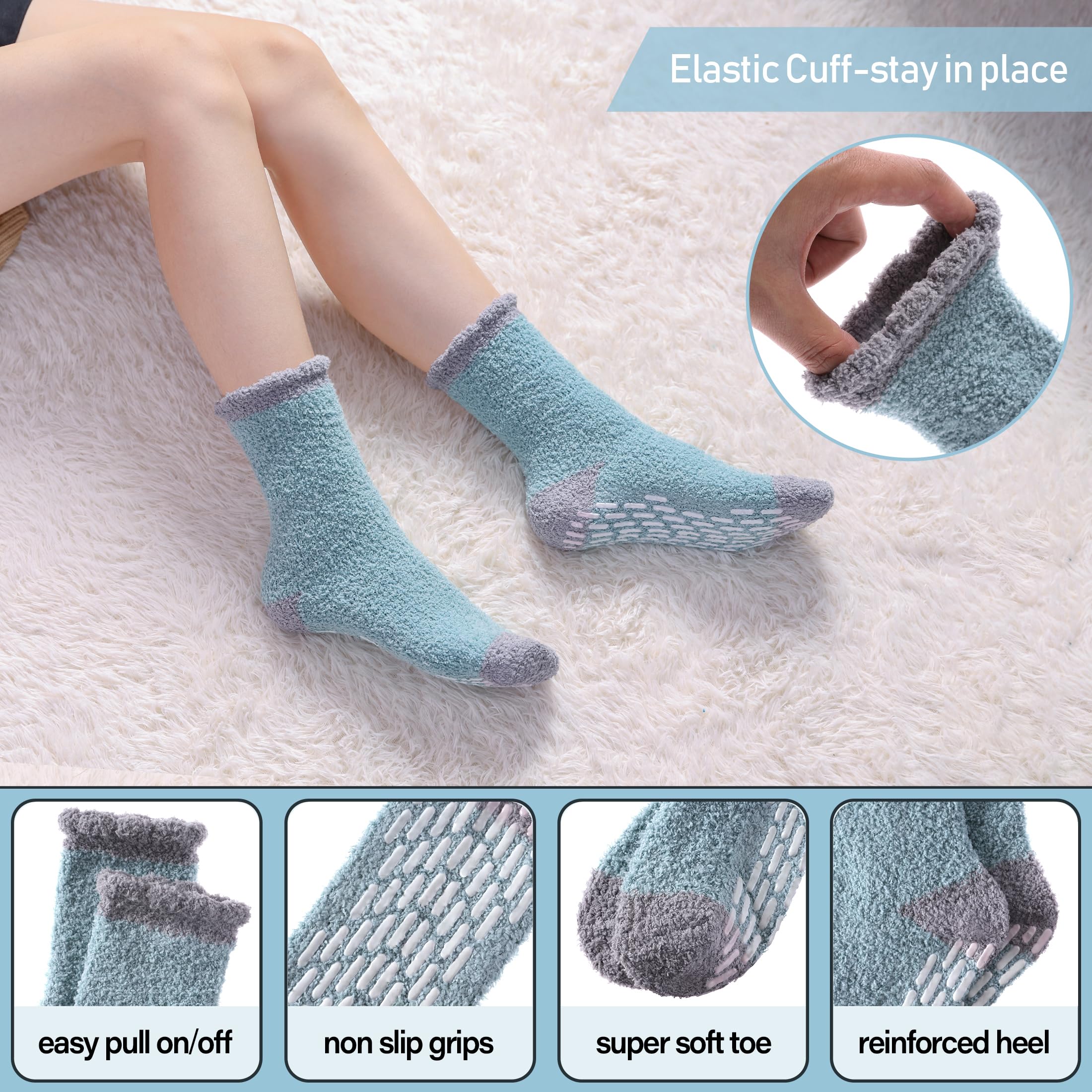 Yebing Non Slip Hospital Socks for Women with Grips Fuzzy Cozy Anti Skid Slipper Socks Winter Warm Soft Fluffy Sleep Socks
