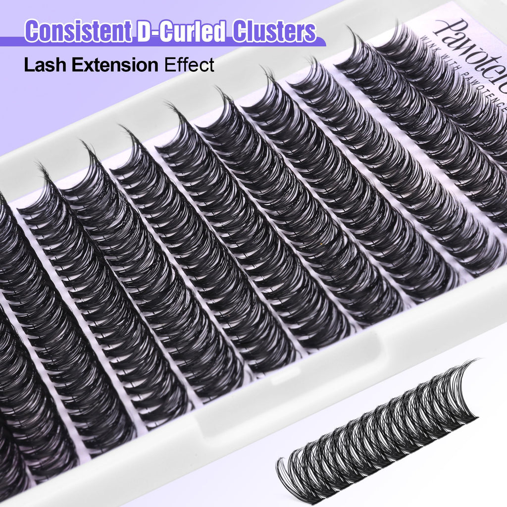 Pawotence Lash Extension Kit DIY 280pcs Individual Lash Clusters Kit 20D&30D Natural 9-15mm Cluster Eyelash Extensions Kit with Lash Bond and Seal, Tweezers for Self Use (20D&30D, 0.07D, 9-15mm, Kit)