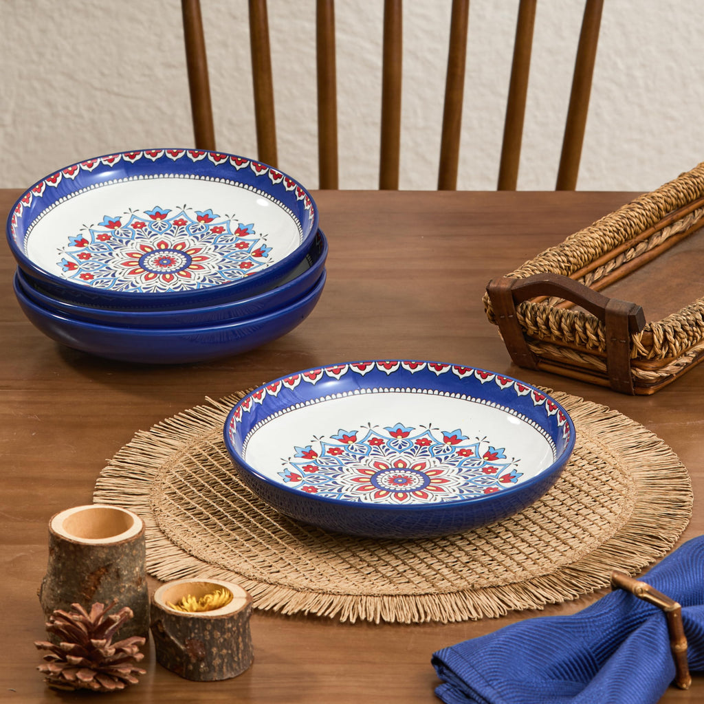 Bico Blue Talavera Pasta Bowls, 35oz Salad Bowl Set of 4, Large Ceramic Serving Dinner Bowls for Soup and Cereal, Microwave and Dishwasher Safe, Gift for Housewarming and Thanksgiving