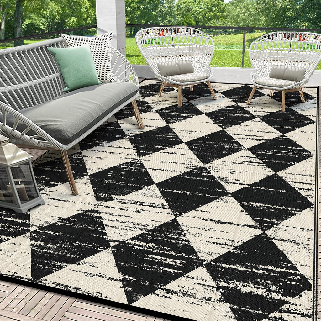 HEBE Checkered Outdoor Rug Waterproof 5x8, Reversible Plastic Straw Rug RV Camping Rug, Indoor Outdoor Patio Mat Clearance, Outside Carpet for Porch,Deck,Camper,Balcony,Backyard,Picnic