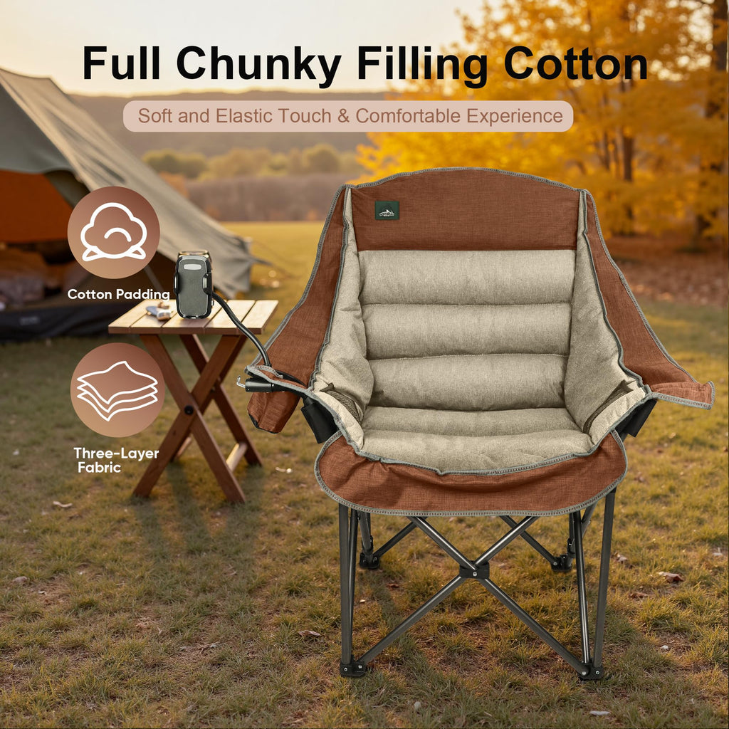 Northroad Oversized XL Padded Camping Chair w/Cell Phone Holder, Large Camp Chair, Foldable Lawn Chair w/Cup Holder,Carry Bag for Outdoor Hiking, Picnics, Heavy-Duty 400-lbs Capacity, Moca