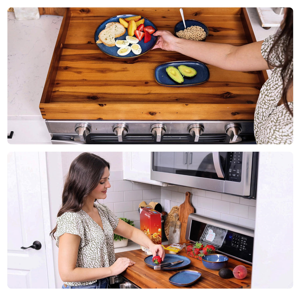 TIDITA Stove Top Covers for Electric Stove 30”x22” (Outer) / 28.9”x20.8” (Inner) - Acacia Wood Noodle Board for Gas Stovetop - Stove Top Covers for Gas Burners - Sink Cover For Counter Space