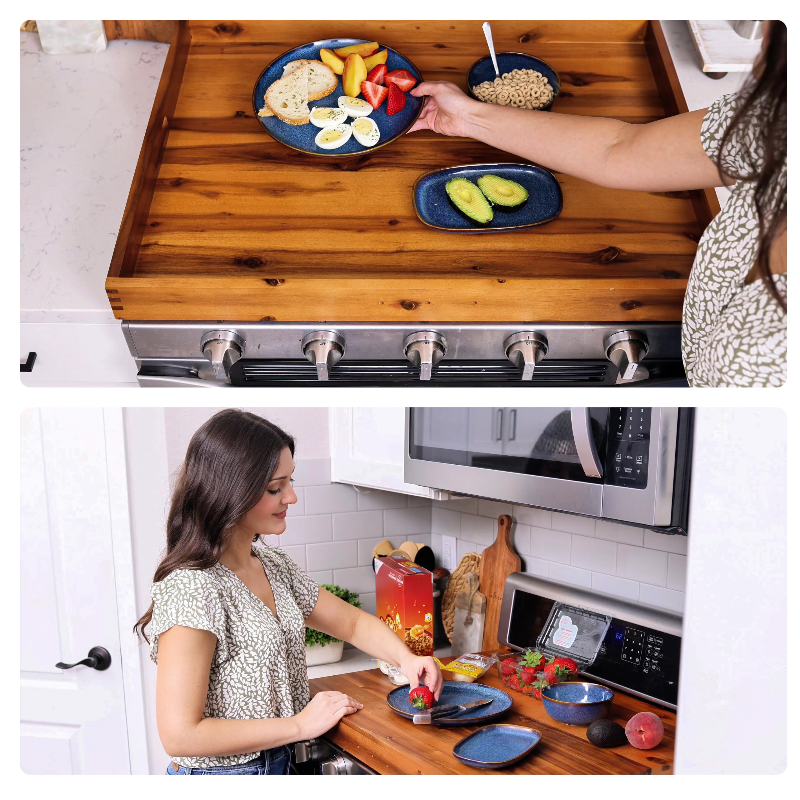 TIDITA Stove Top Covers for Electric Stove 30”x22” (Outer) / 28.9”x20.8” (Inner) - Acacia Wood Noodle Board for Gas Stovetop - Stove Top Covers for Gas Burners - Sink Cover For Counter Space