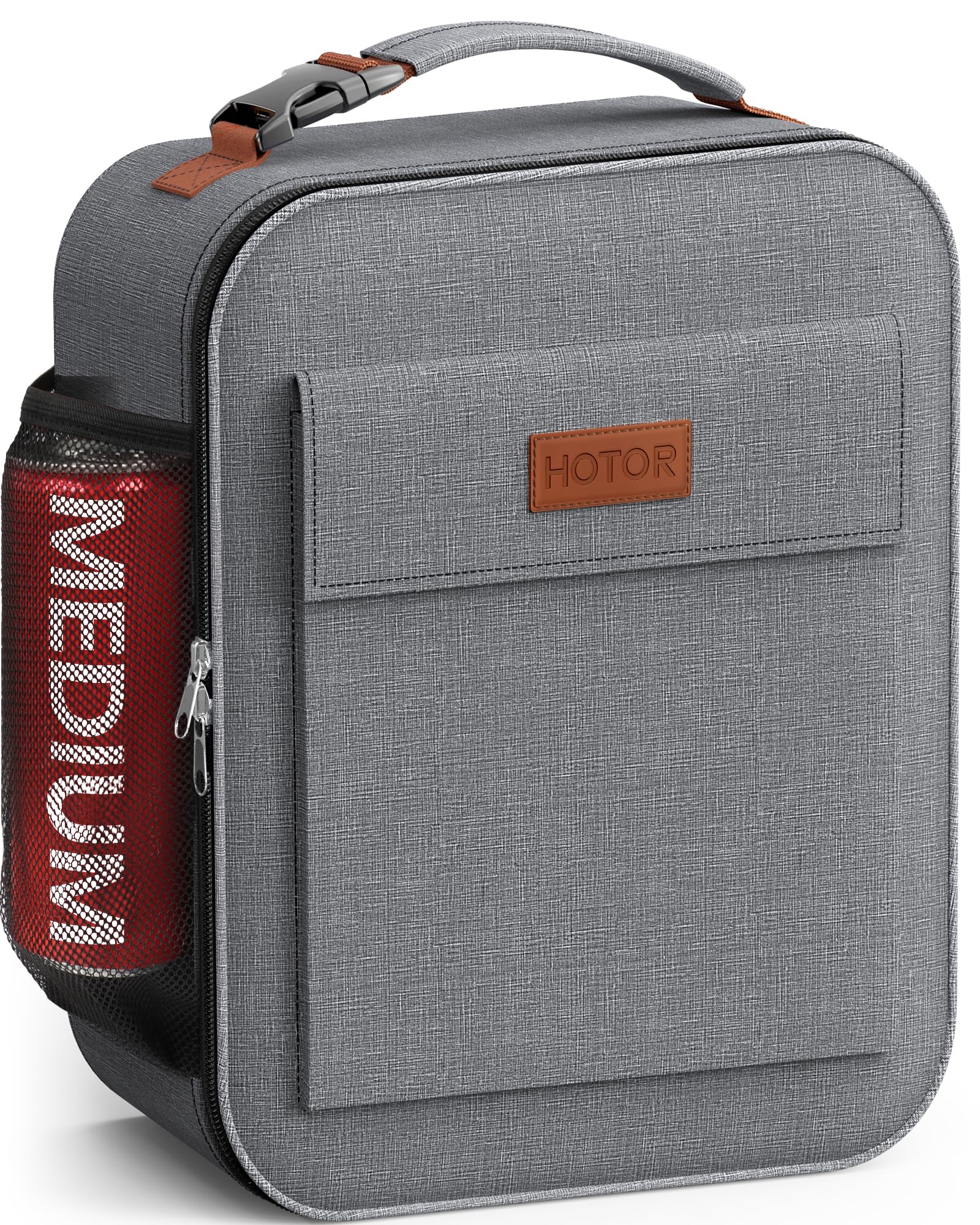 HOTOR Lunch Bag for Men & Women - Large Capacity Insulated Lunch Bag with Mutiple Pockets, Wear-Resistant Cooler Lunch Box for Office, Picnic, Grey, 7L, 9.06" x 4.33" x 10.63"