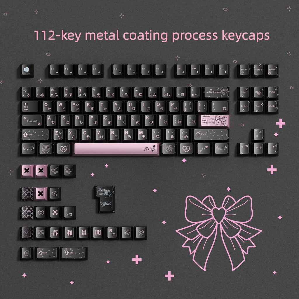 dagaladoo Black Topographic keycaps Double Shot PBT keycaps Shine Through Keyboard Keys Side Printed Key caps Cherry Profile Custom keycap Set for100%, 75%, 65%, 60% US Layout Mechanical Keyboard