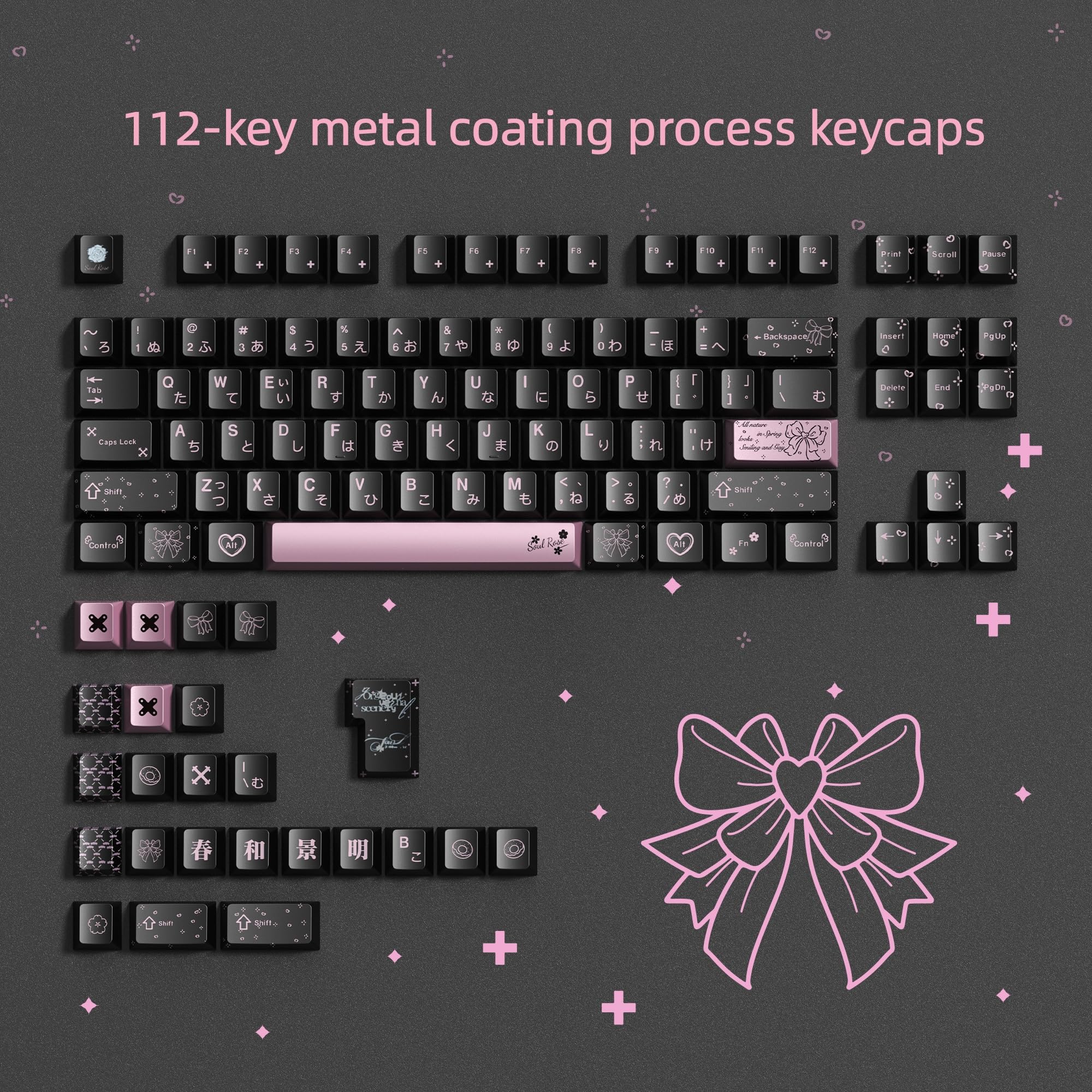 dagaladoo Black Topographic keycaps Double Shot PBT keycaps Shine Through Keyboard Keys Side Printed Key caps Cherry Profile Custom keycap Set for100%, 75%, 65%, 60% US Layout Mechanical Keyboard