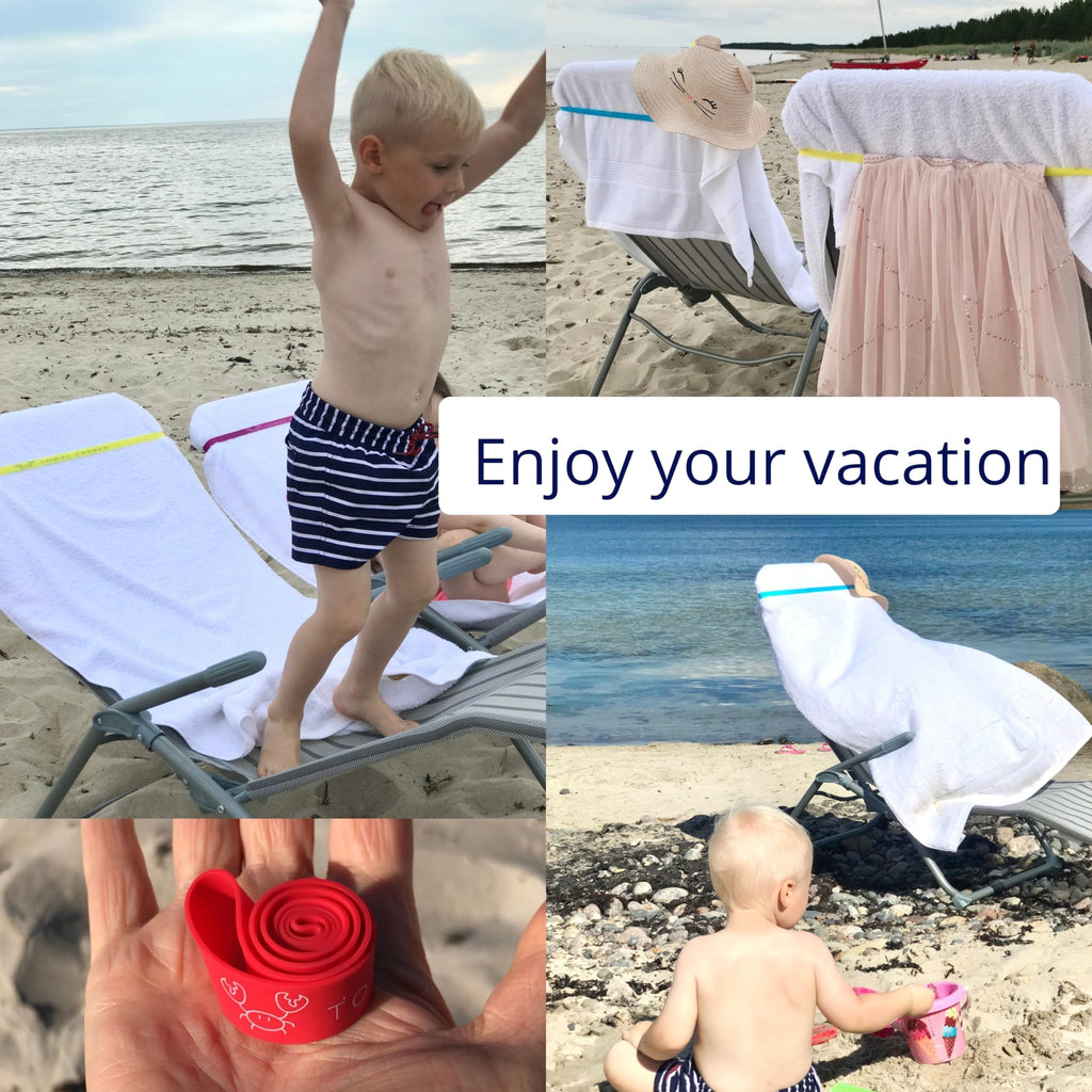 Towel Crabber Towel Bands (6-Pack), Beach Pool & Cruise Chairs, Extra Durable, Cruise Ship & Beach Essentials, Alternative to Beach Towel Clips (3 Regular + 3 Glow in The Dark)
