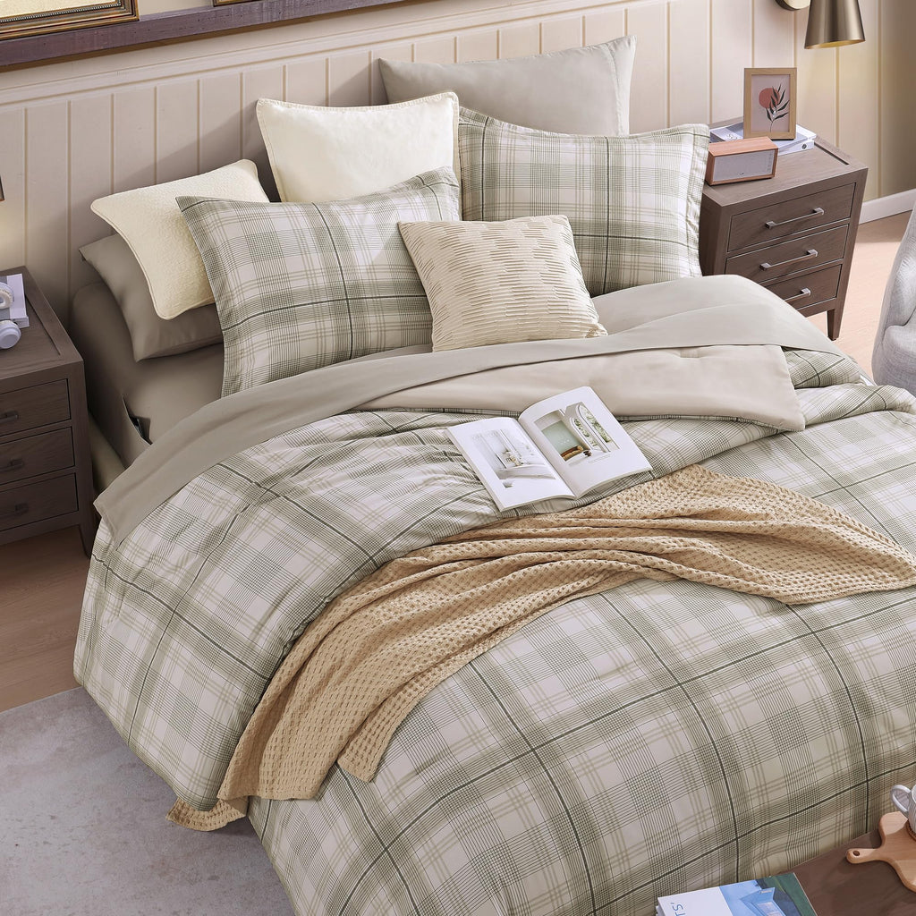 AMBERSPACE Plaid Twin XL Comforter Set Black, Reversible Checkered Bedding Set 5 Pieces for Boys Girls Teen, Lightweight Bed in a Bag for Dorm with Sheets, Pillowcase & Sham