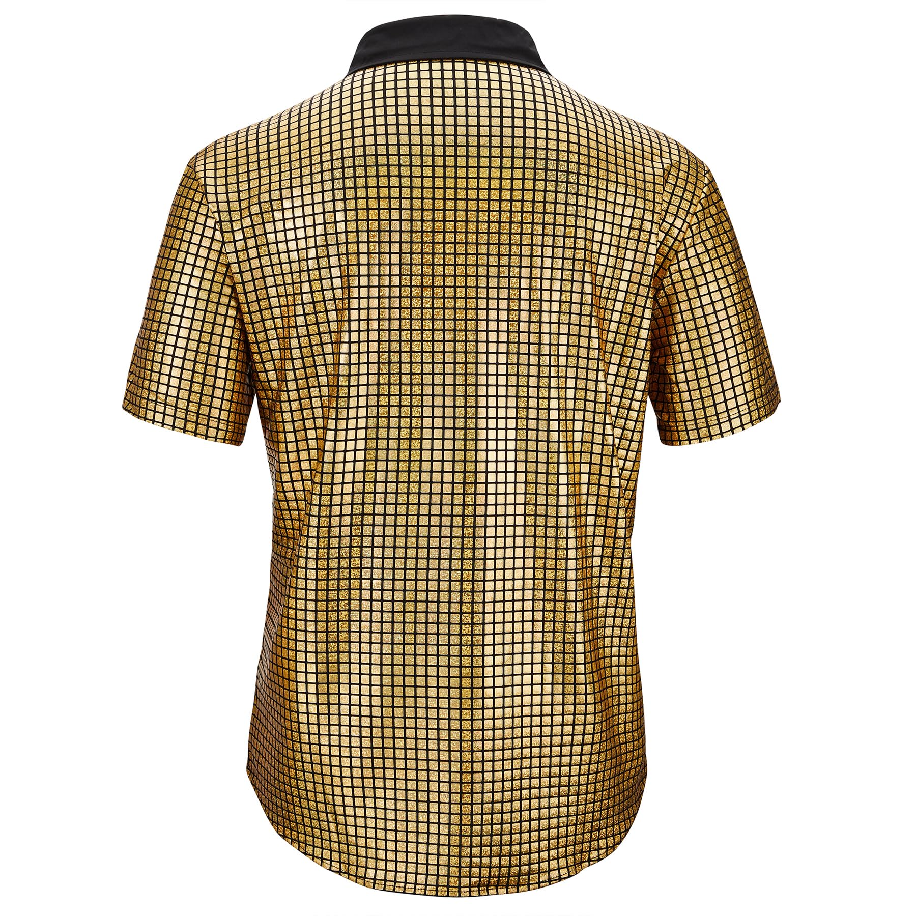 Zando Men's Sequin 70s 80s Disco Shirt - Retro Short Sleeve Button Up Costume Halloween New Year Party Outfit Top & Clubwear